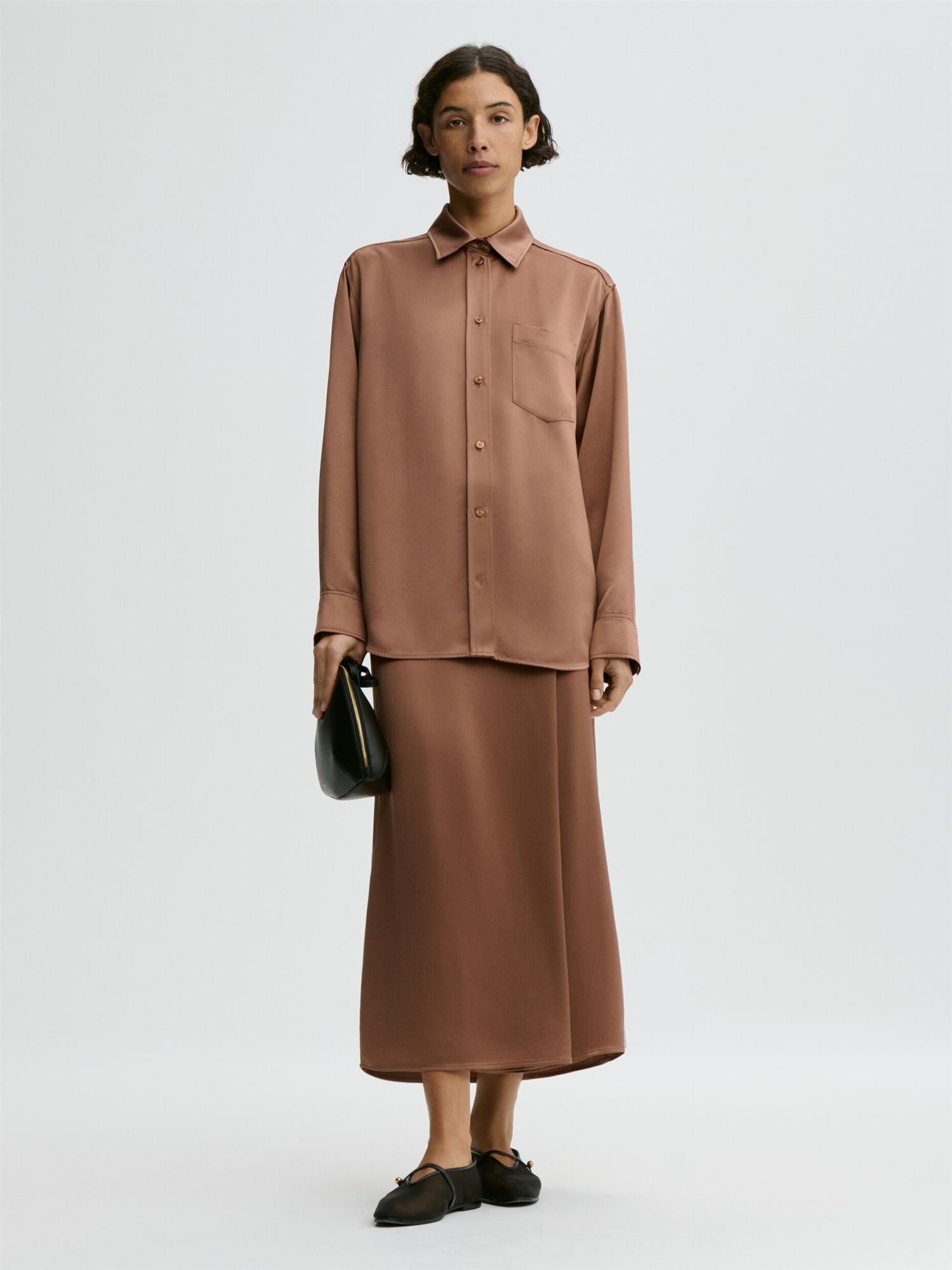 Pacia satin maxi skirt Latte Brown