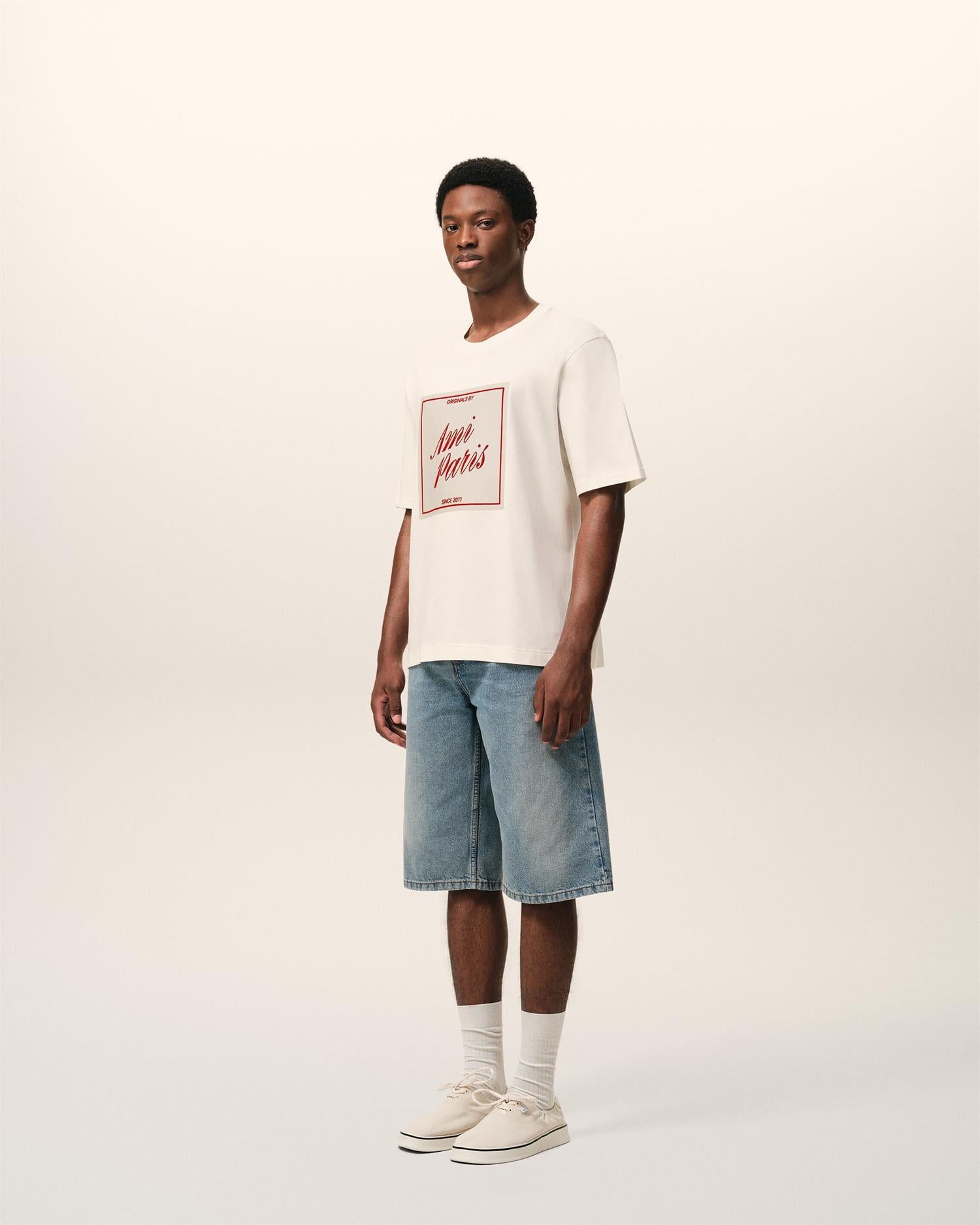 AMI PARIS HERITAGE PRINT T-SHIRT WHITE CREAM