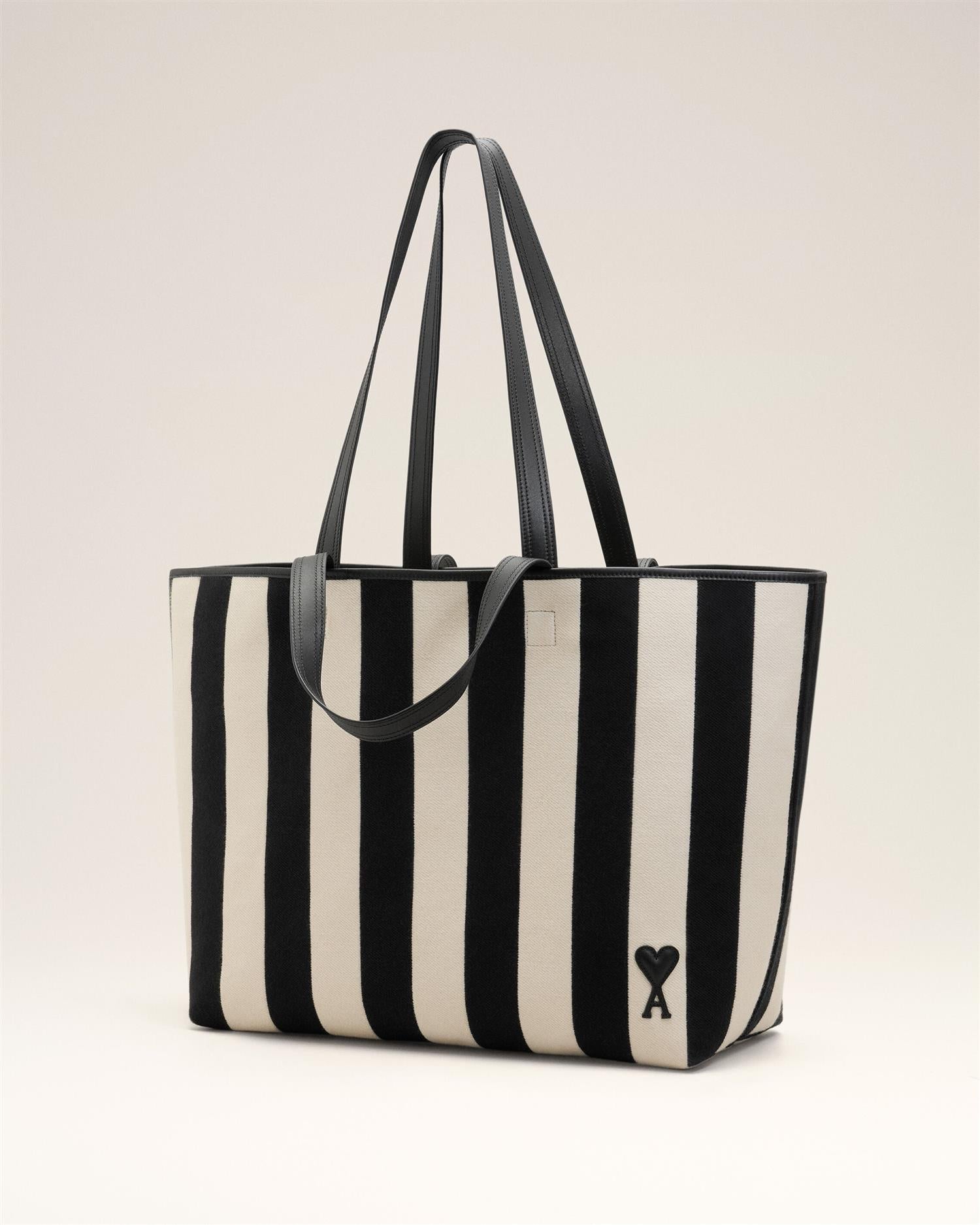 STRIPED COTTON CANVAS ADC SHOPPING BAG CREAME/BLACK