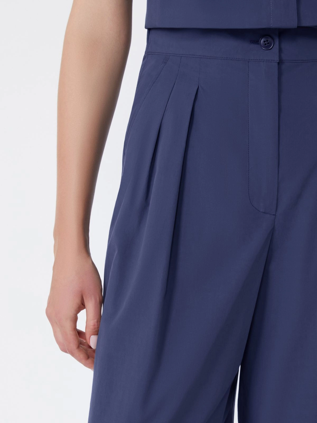 BENDA Wide Leg Cotton Poplin Trousers NAVY
