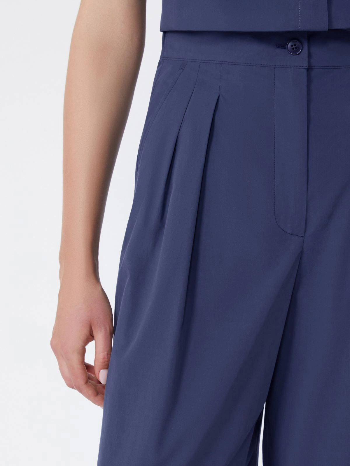 BENDA Wide Leg Cotton Poplin Trousers NAVY