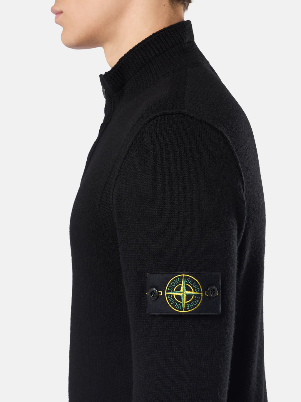 Knitted Wool Half-Zip Button Sweater Black