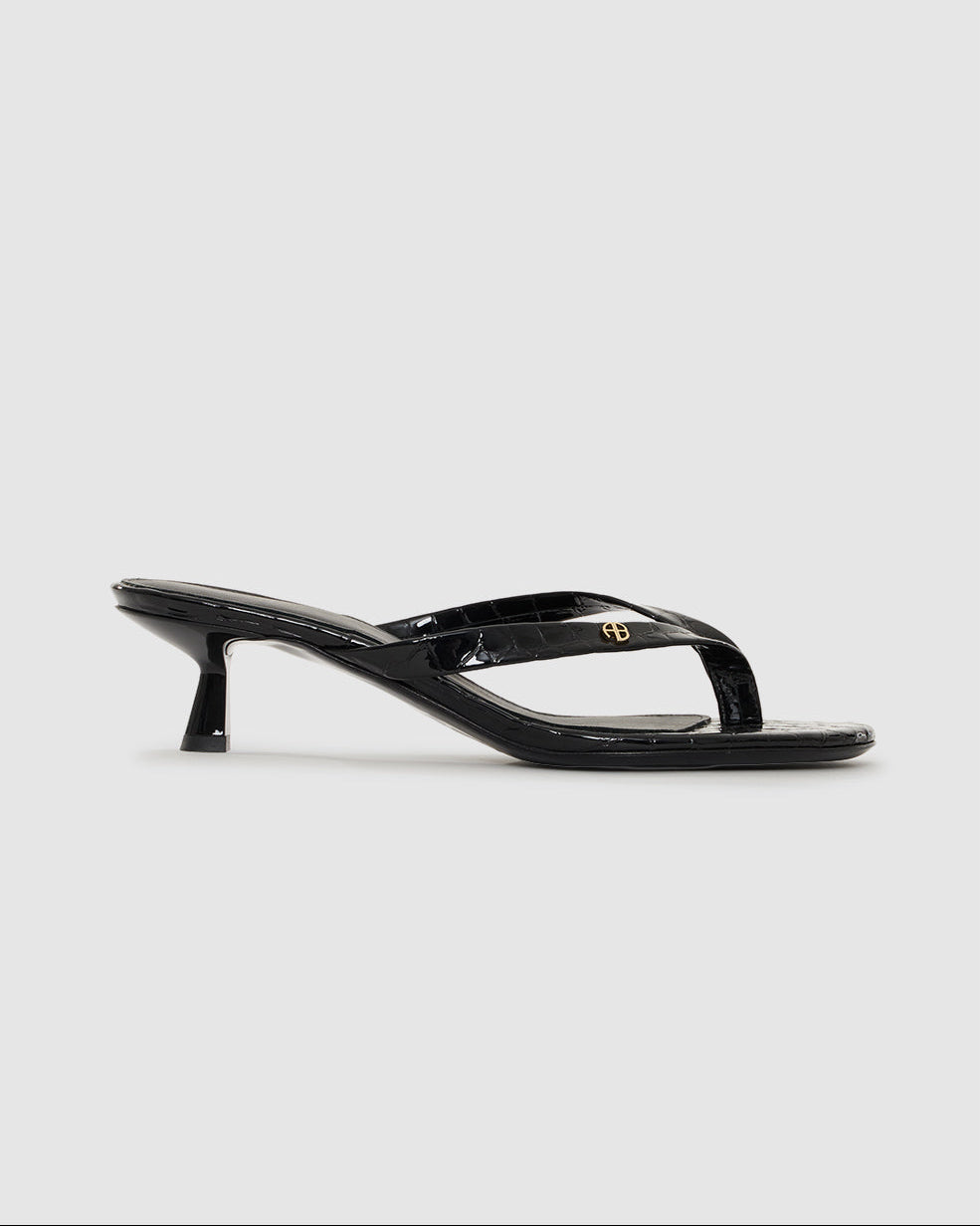 NOELLE EMBOSSED THONG HEELS BLACK