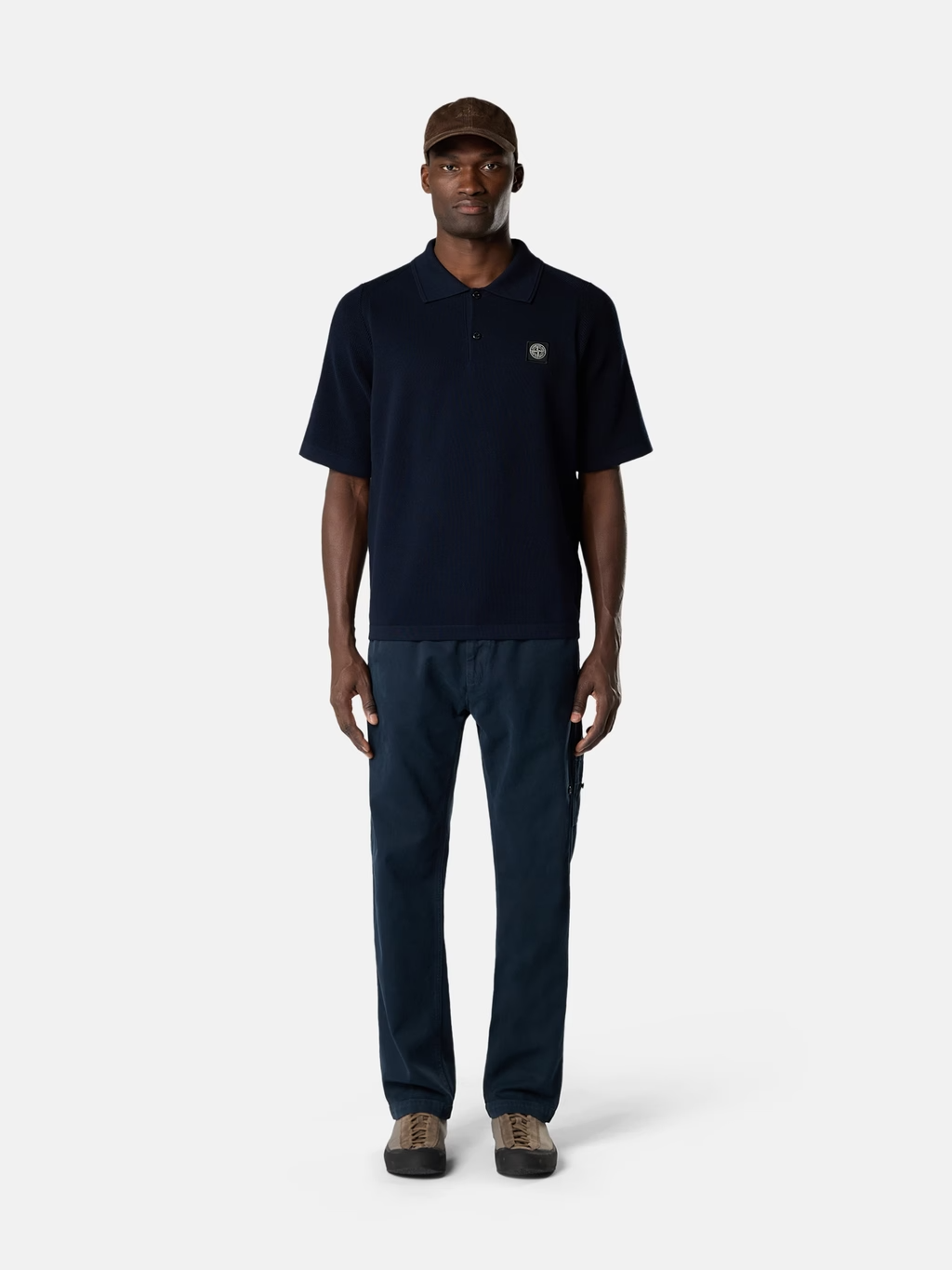 MICRO STITCH COTTON POLO T-SHIRT NAVY BLUE