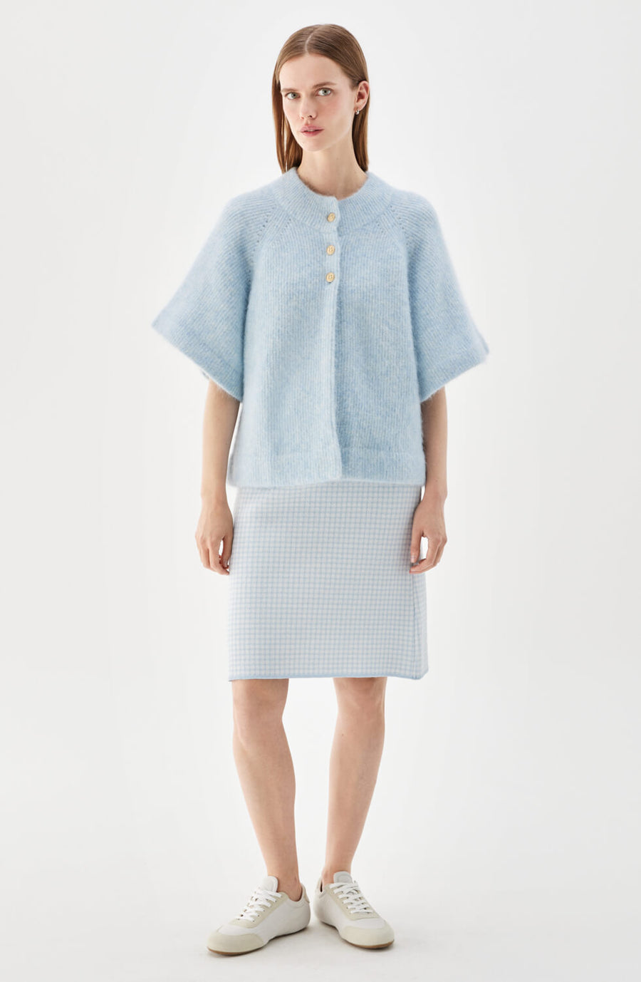 VILANIE SHORT-SLEEVE MOHAIR CARDIGAN ICE BLUE
