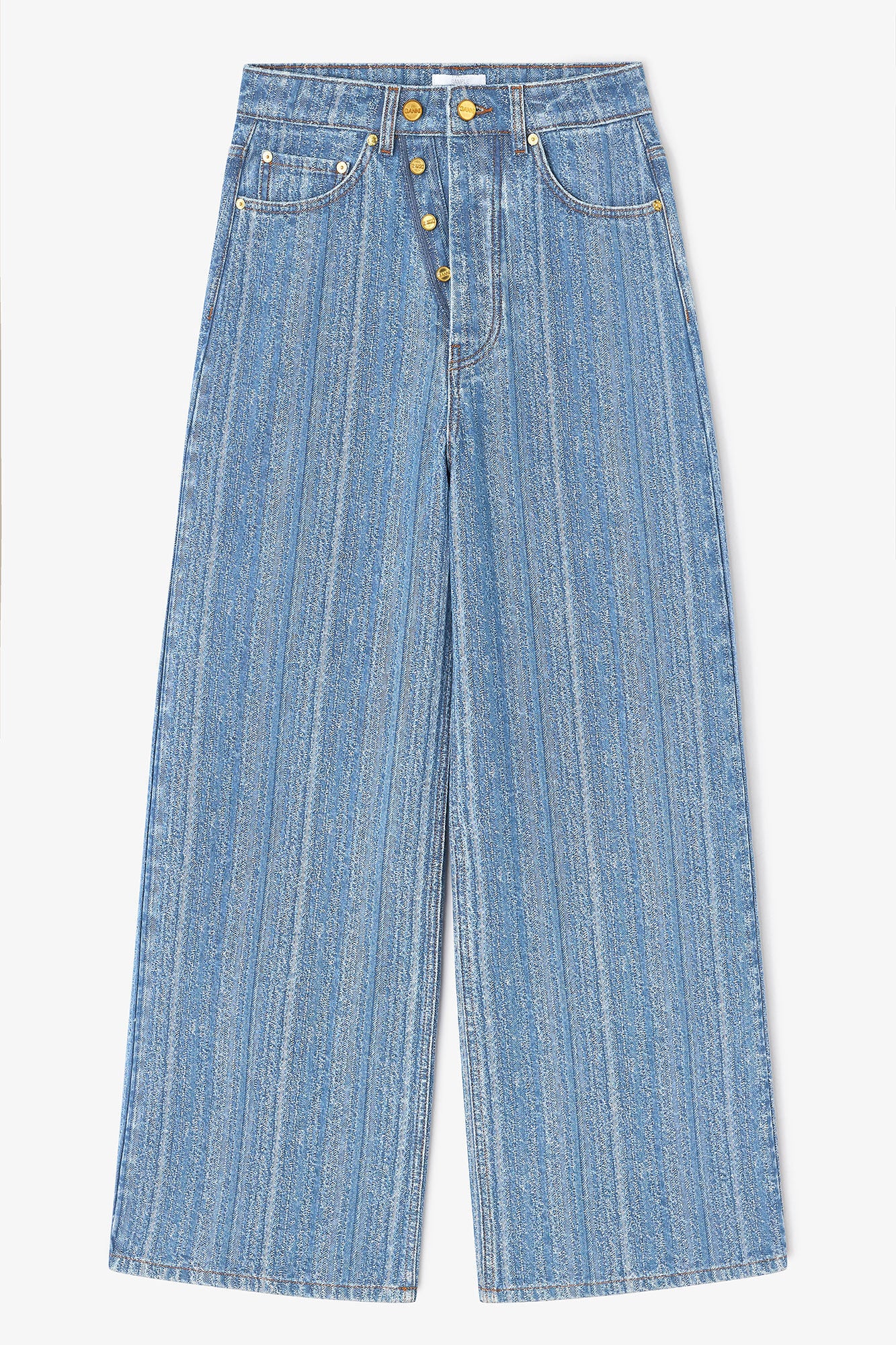 Striped Double Fly Baggy Jeans Mid Blue Stone