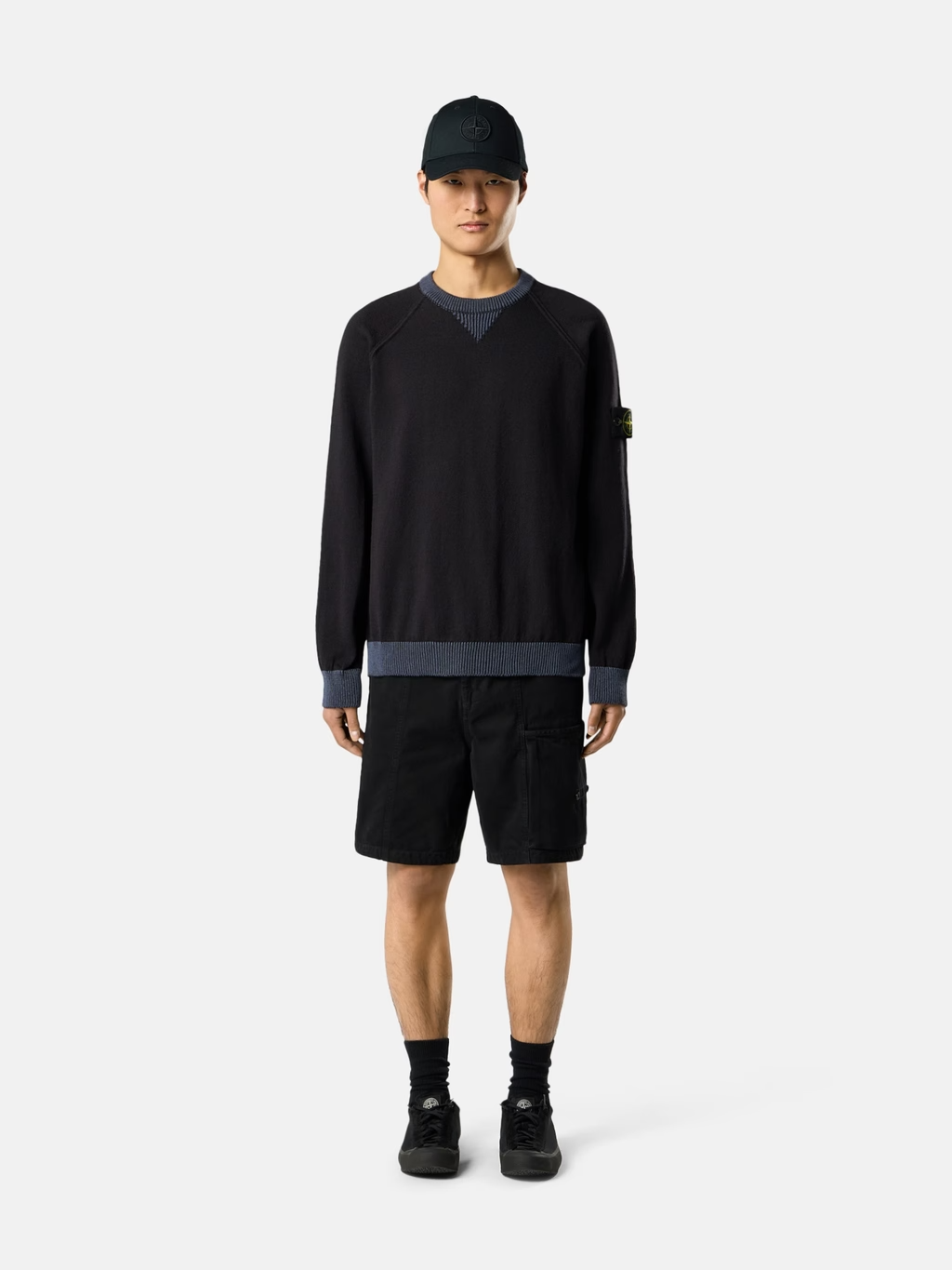 RAW HAND KNITTED COTTON SWEATER NAVY BLUE