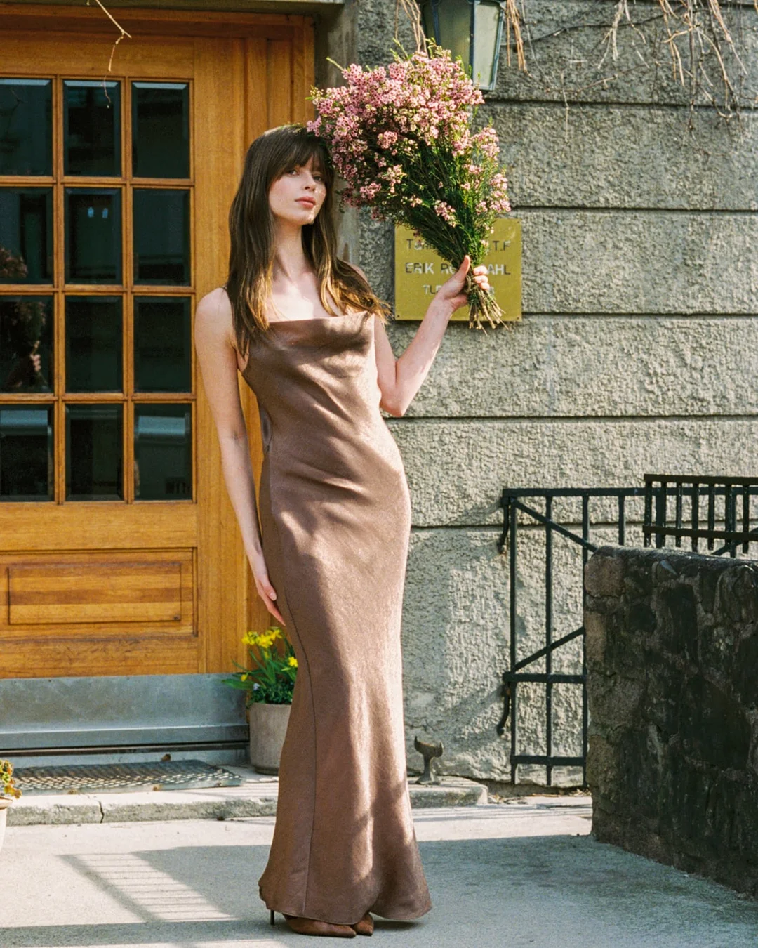 Shiny Slip Dress Brown