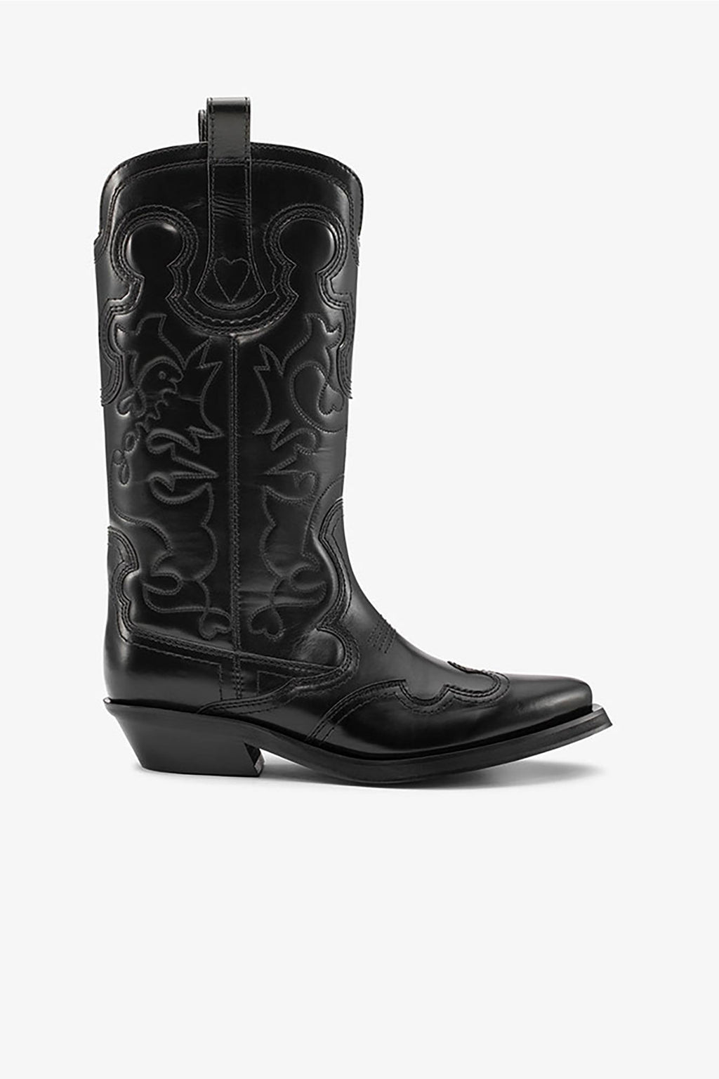Mid Shaft Embroidered Western Boots Black