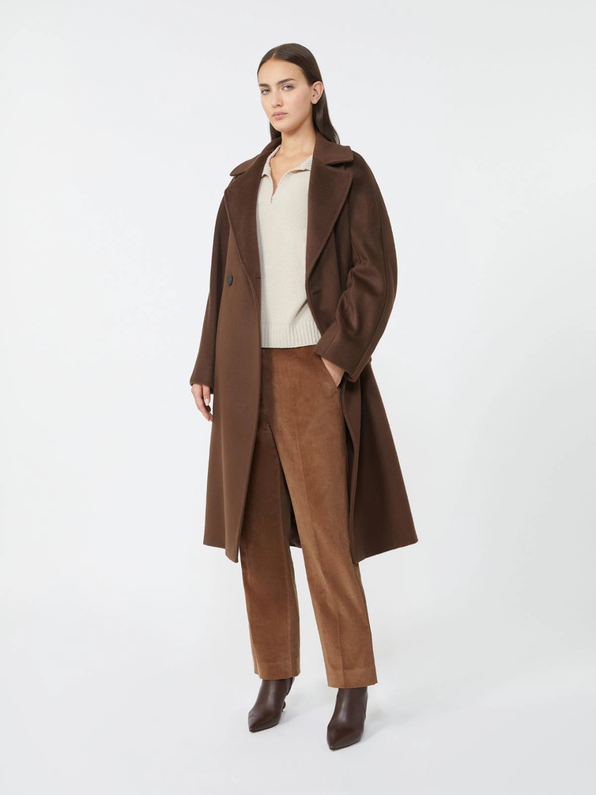 RESINA Double Breasted Wool Coat CHOCOLATE