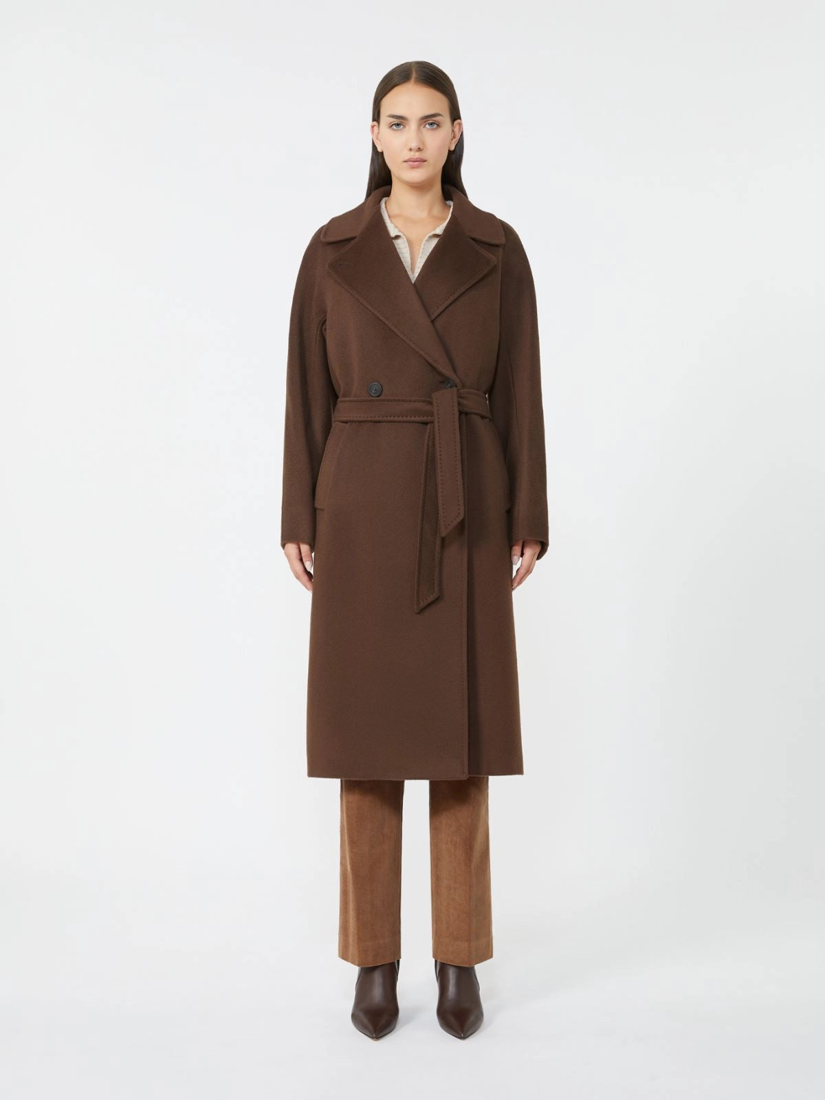 RESINA Double Breasted Wool Coat CHOCOLATE