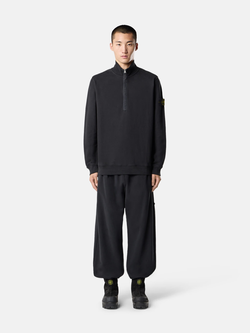 HALF ZIP BRUSHED ORGANIC COTTON SWEATSHIRT BLACK