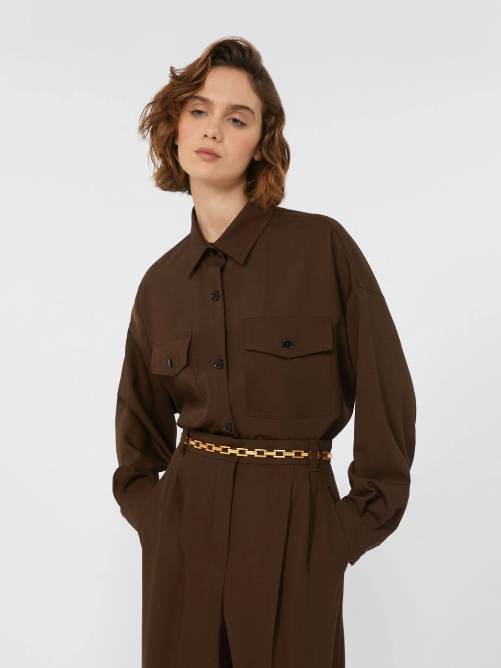 FIRMINA Wool Twill Shirt Dark brown