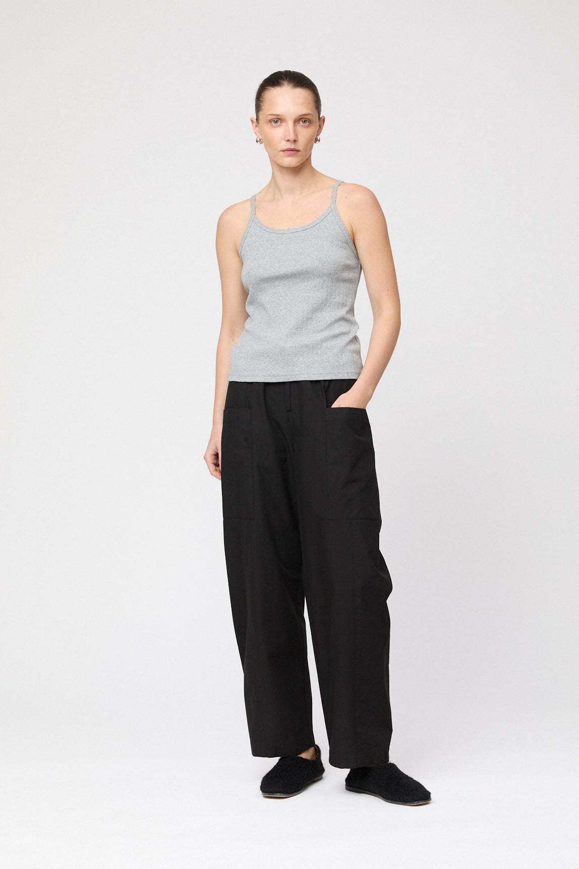 Pointelle Jersey Singlet Jet Black