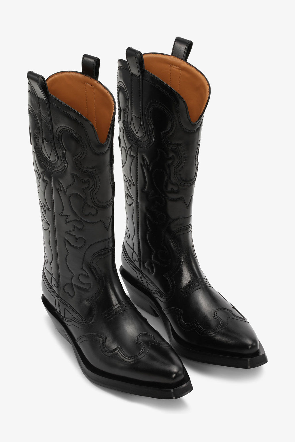Mid Shaft Embroidered Western Boots Black