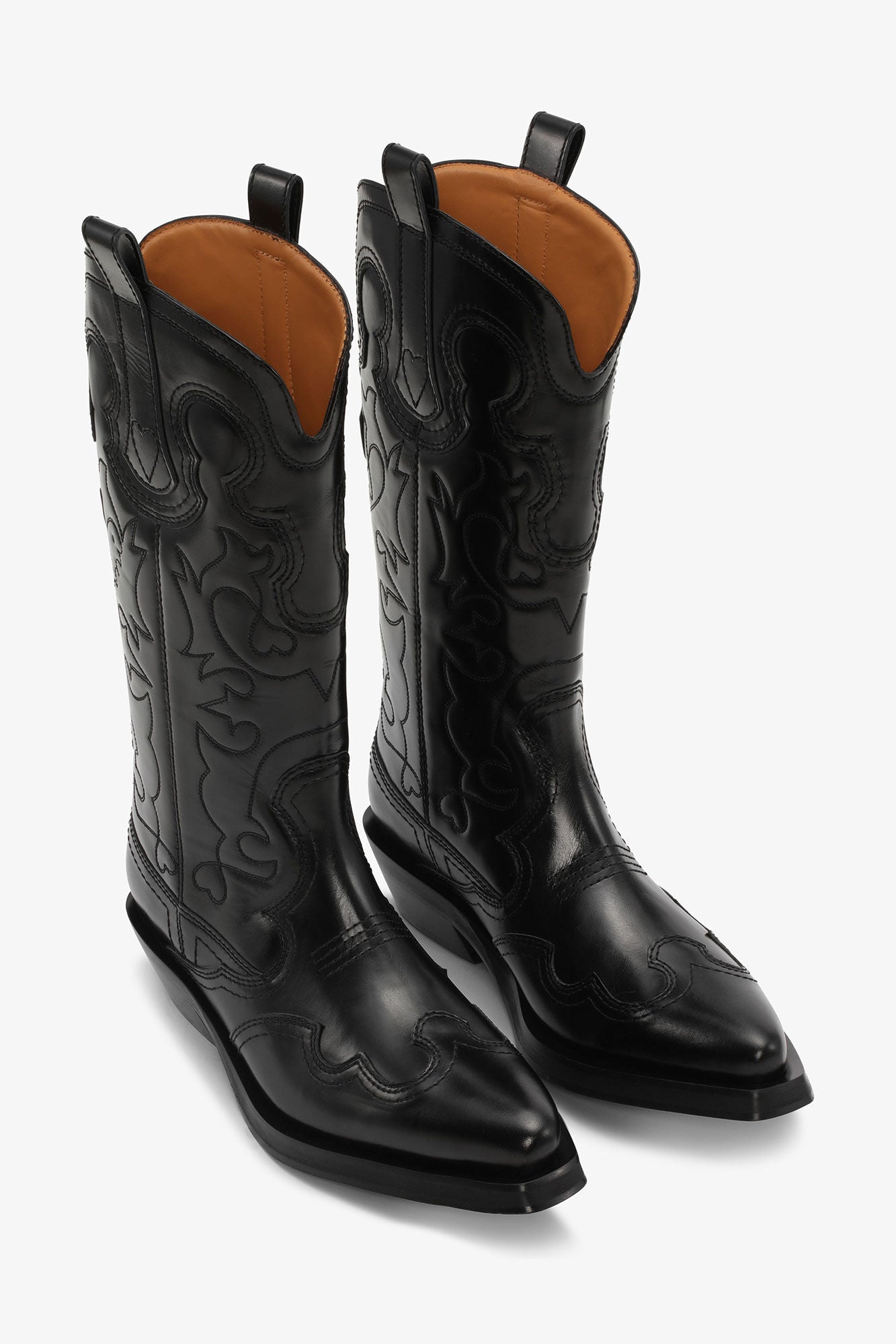 Mid Shaft Embroidered Western Boots Black