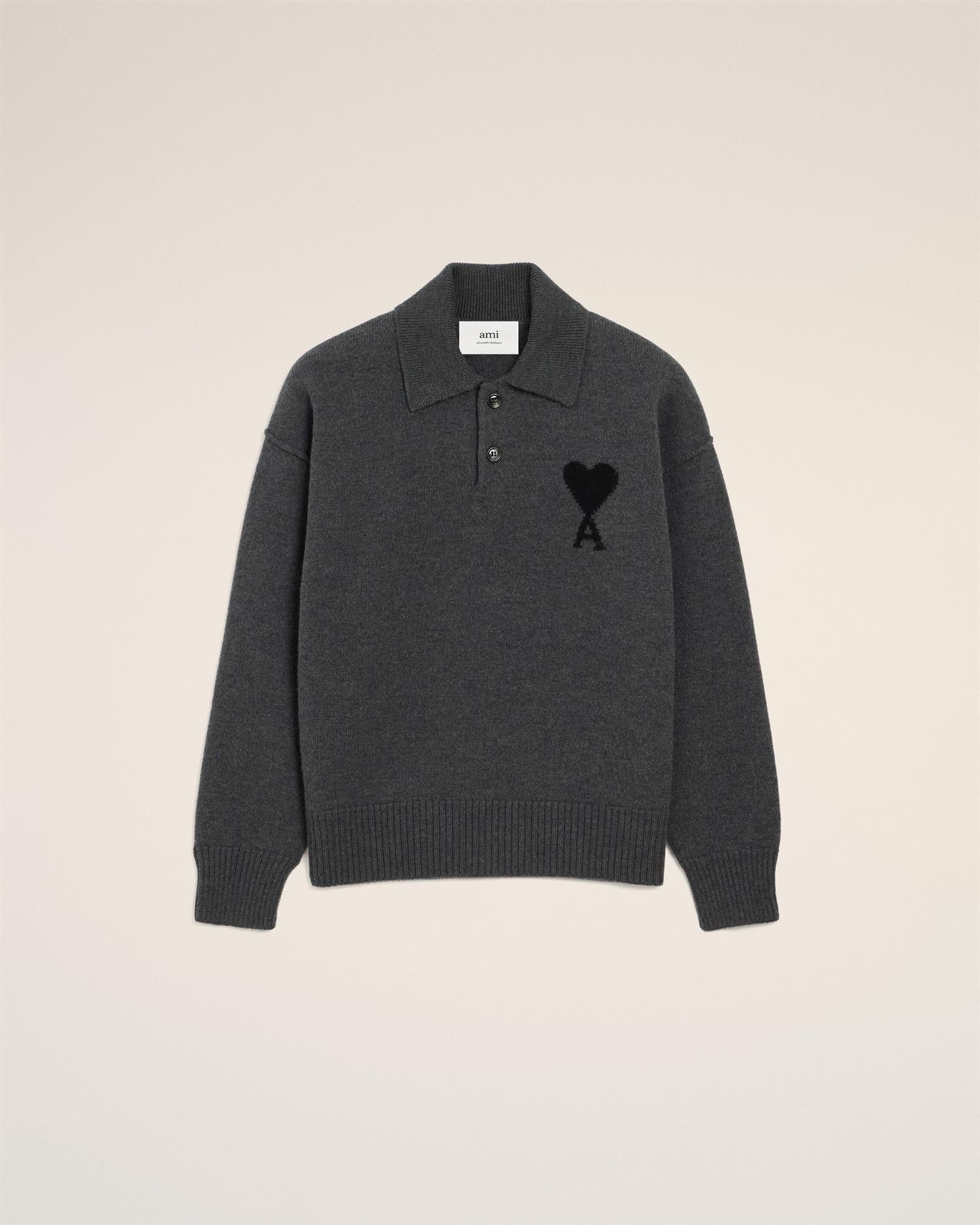 WOOL AMI DE COEUR POLO HEATHER GREY