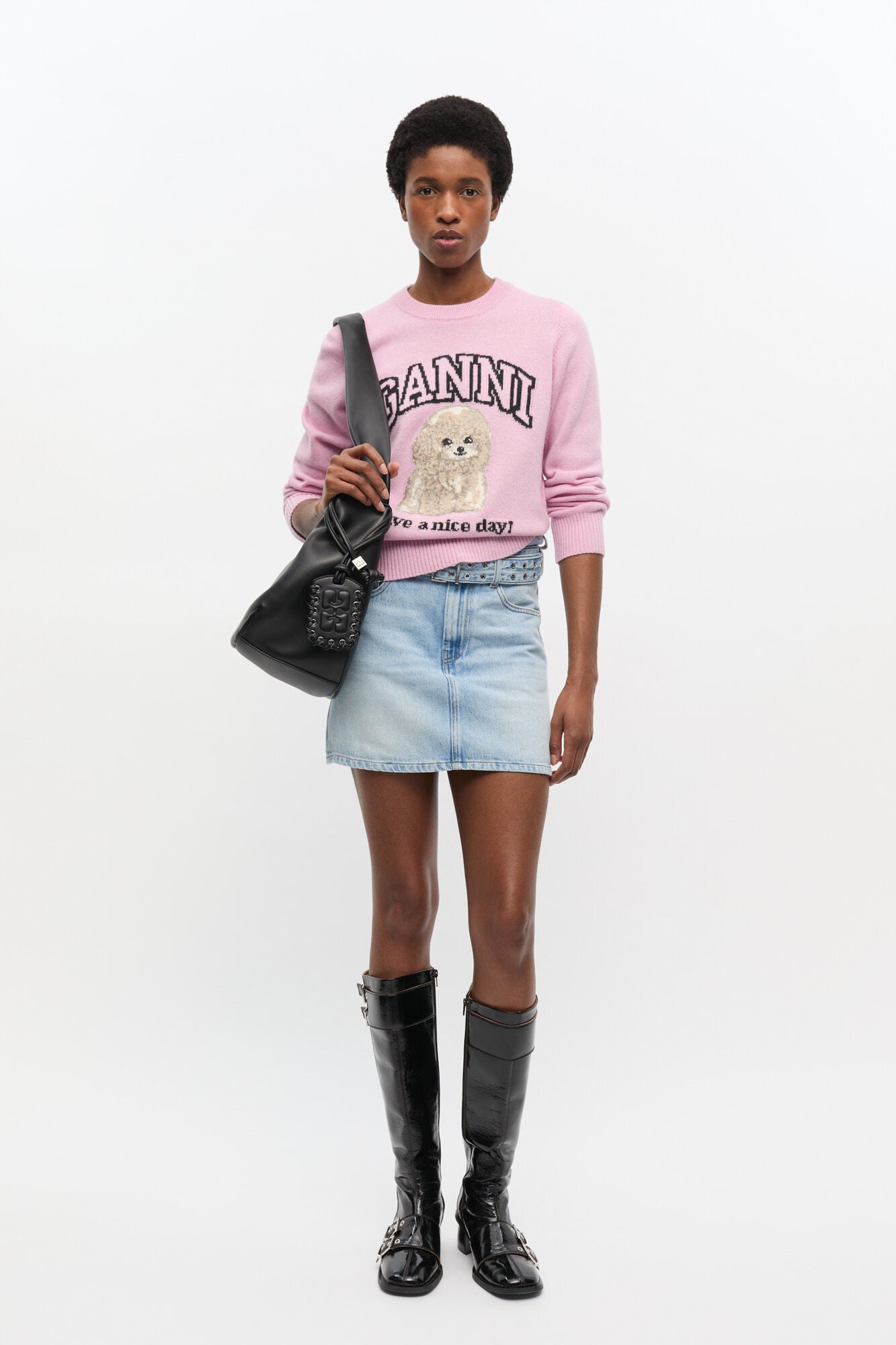 Wool Blend Poodle Crewneck Chalk Pink