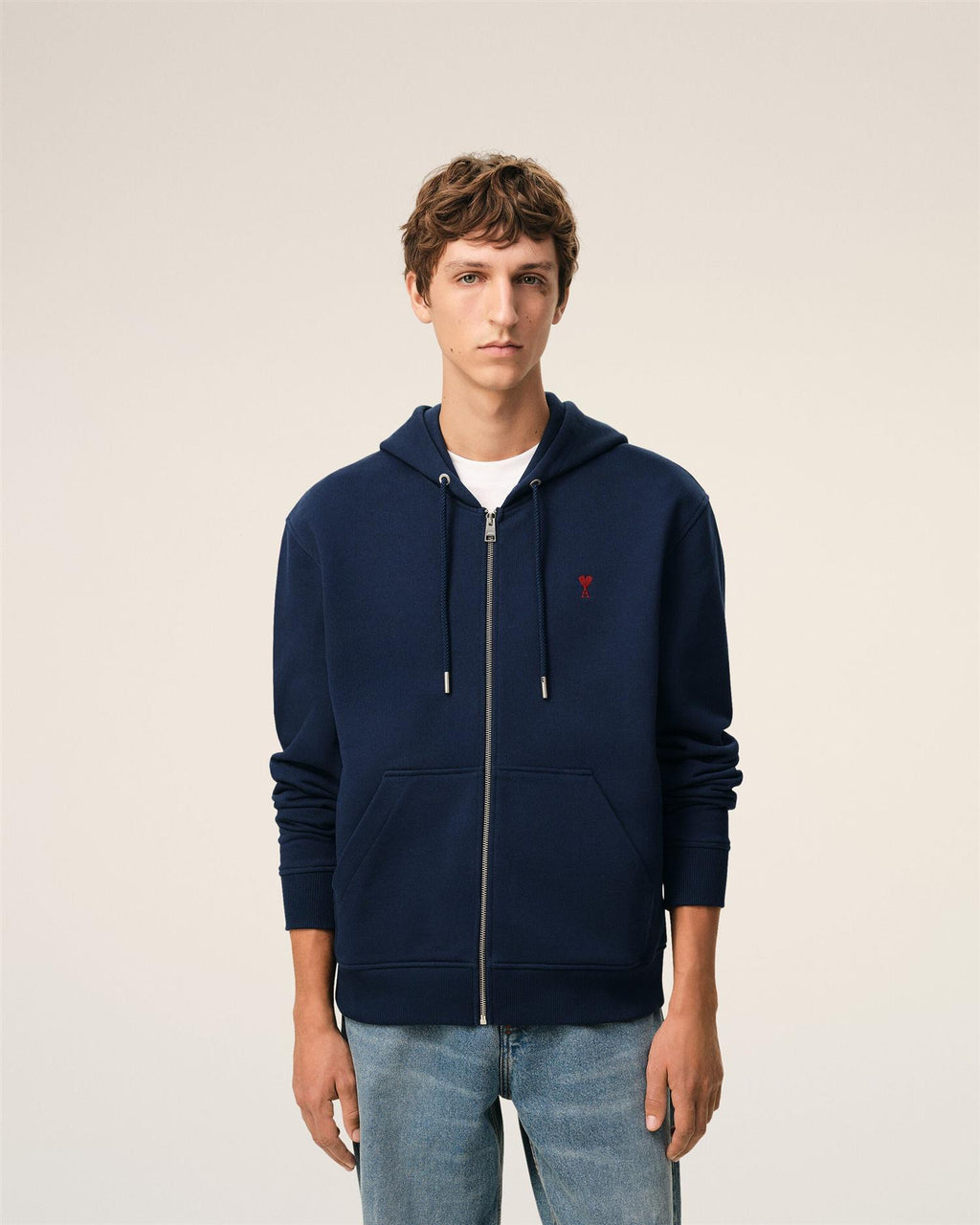 LOOPBACK COTTON AMI DE COEUR ZIP-HOOD NIGHT BLUE