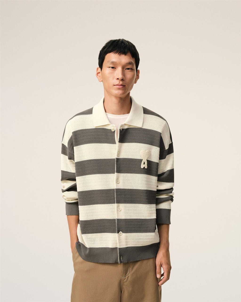 ADC PATCH POLO CARDIGAN WHITE CREAM/CARBONE