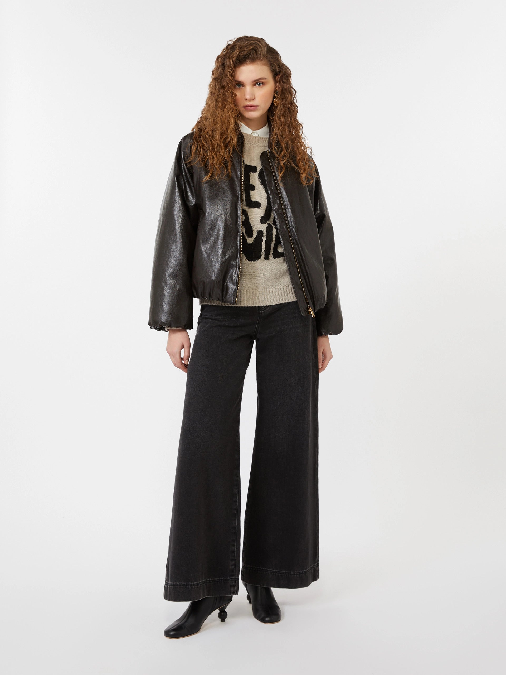 POTENTE Cropped Coated bomber jacket Chocolate