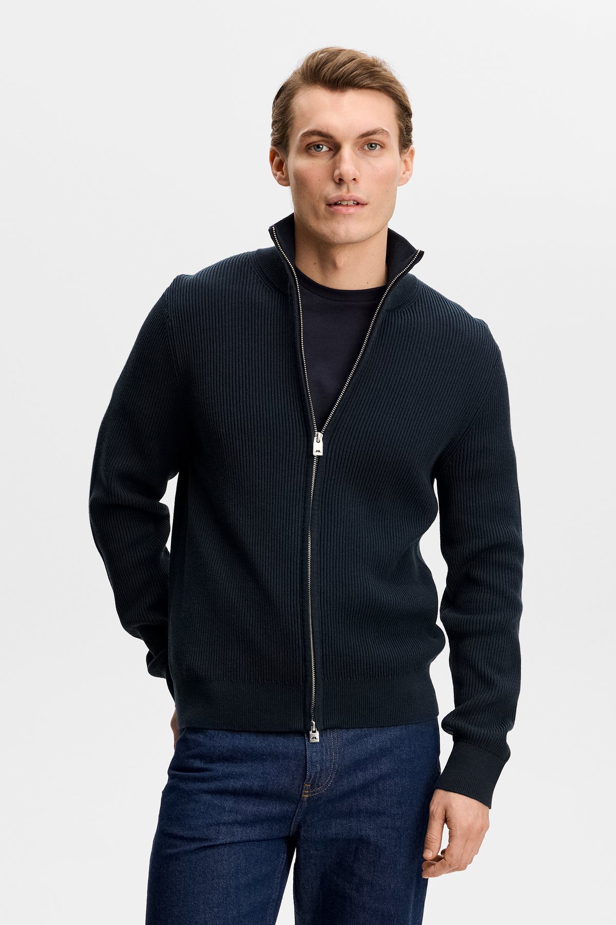 Alexis RIBBED COTTON Full Zip SWEATER JL Navy
