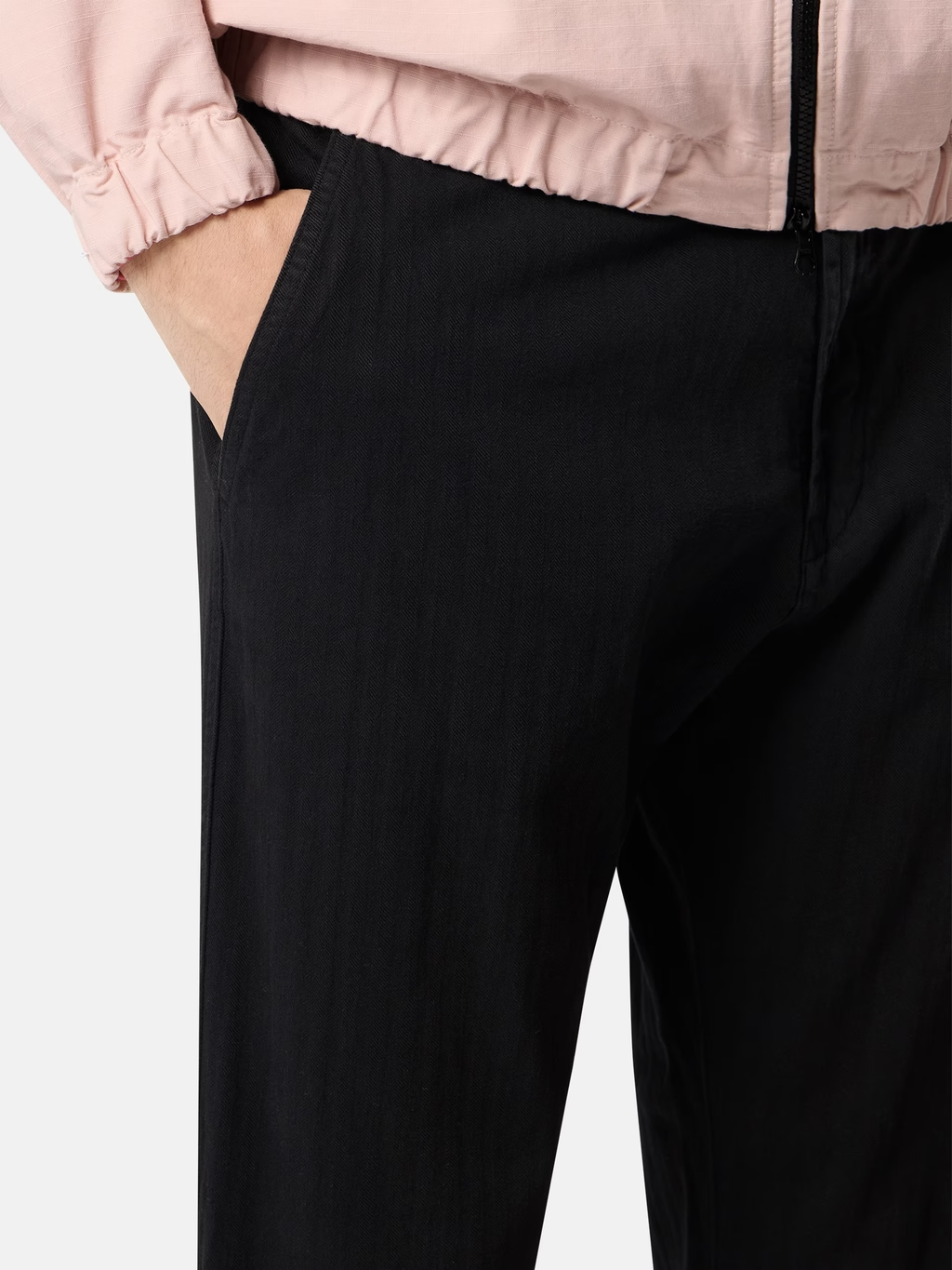COTTON HERRINGBONE TROUSERS NAVY BLUE