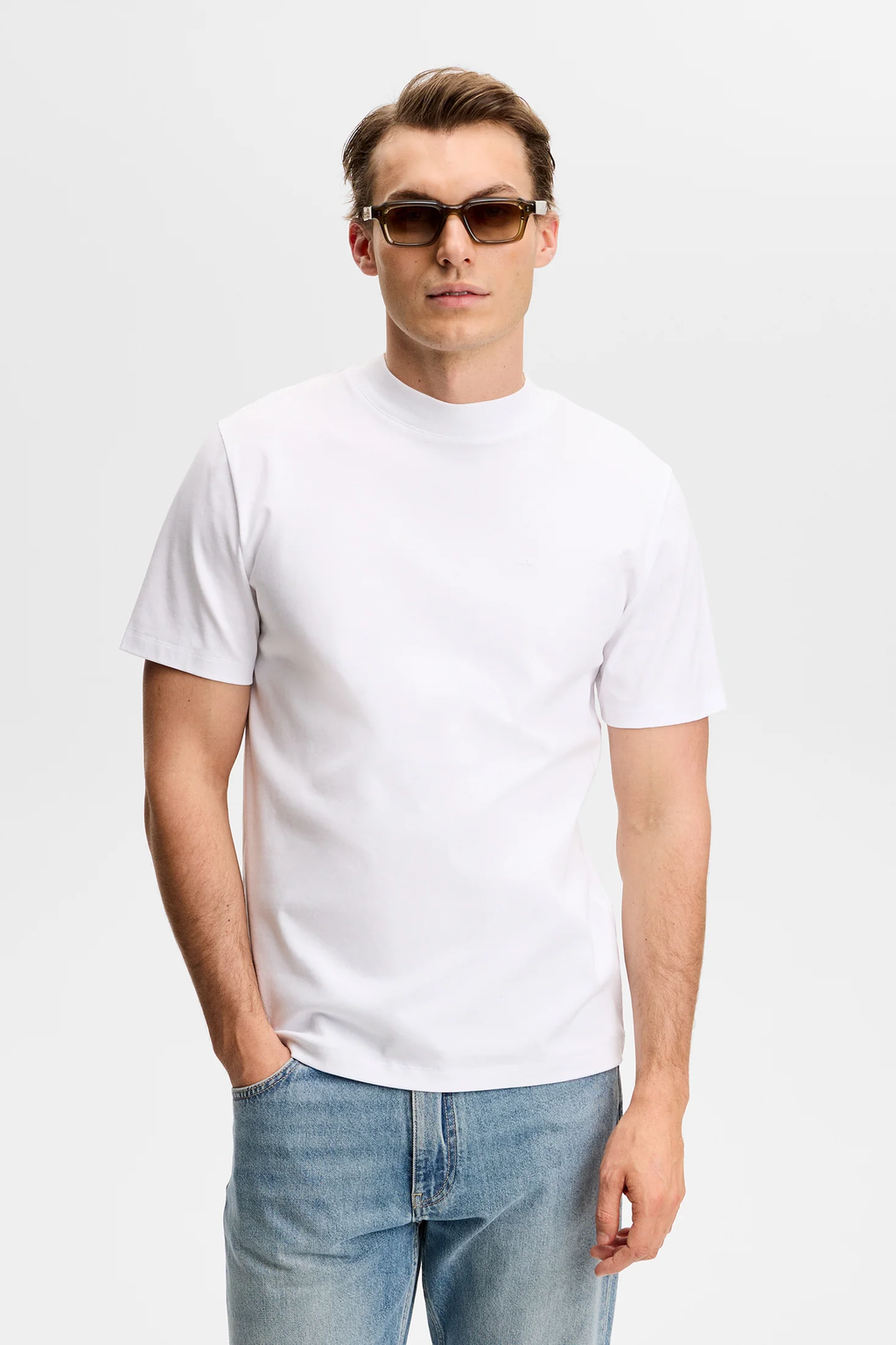 Ace Mercerized Mock Neck T-Shirt White