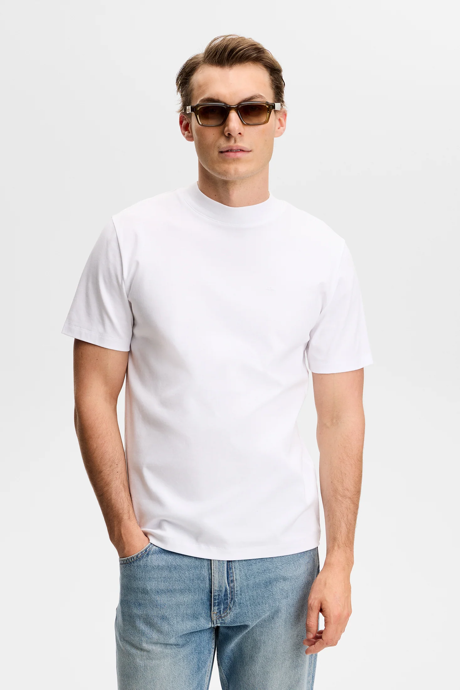 Ace Mercerized Mock Neck T-Shirt White