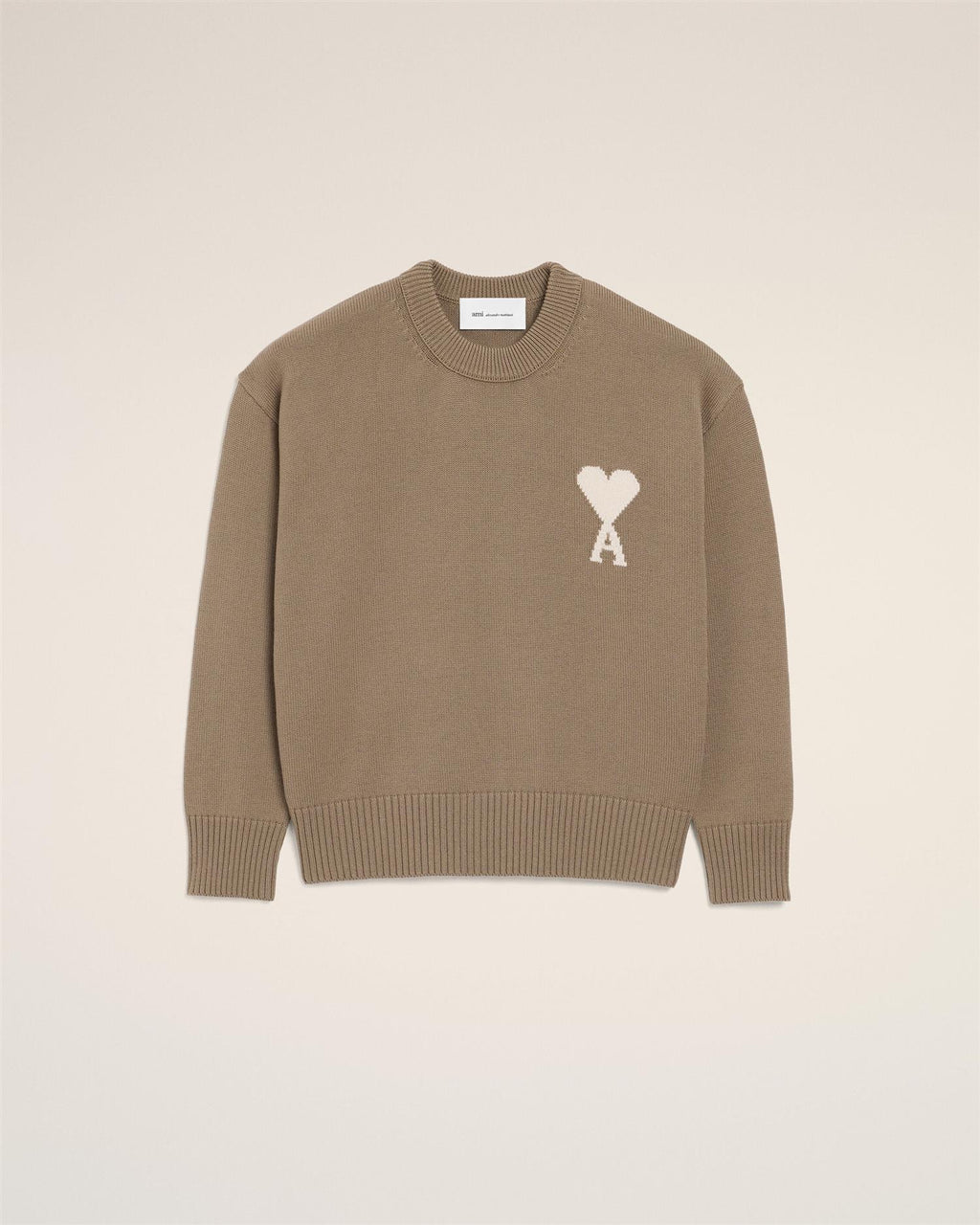 WOOL COTTON AMI DE COEUR SWEATER TAUPE BEIGE/OFF WHITE