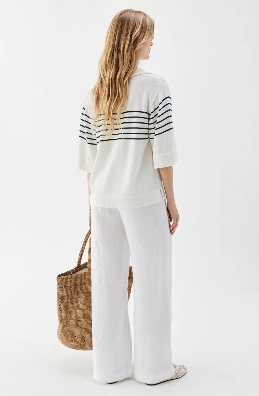 PIM Wide Linen trousers White