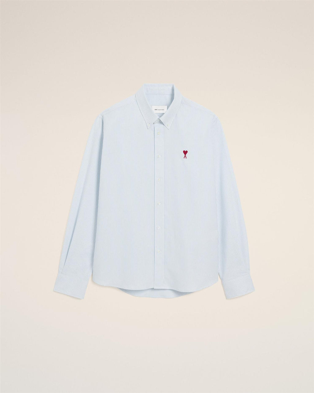 Embroidered AMI DE COEUR STRIPED OXFORD SHIRT SKY BLUE/NATURAL WHITE