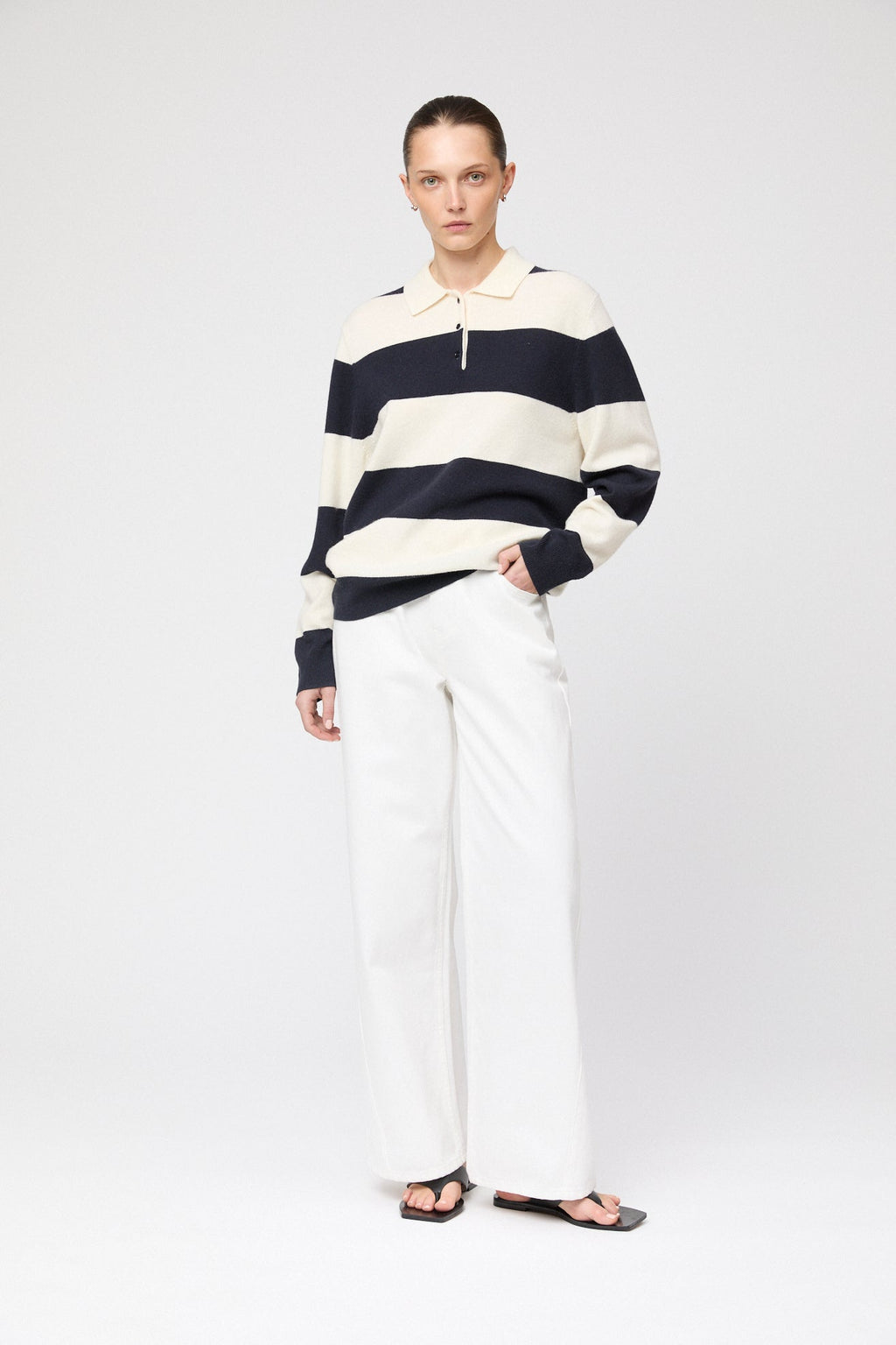 Estate Merino Wool Polo Sweater Navy Madacamia Stripe