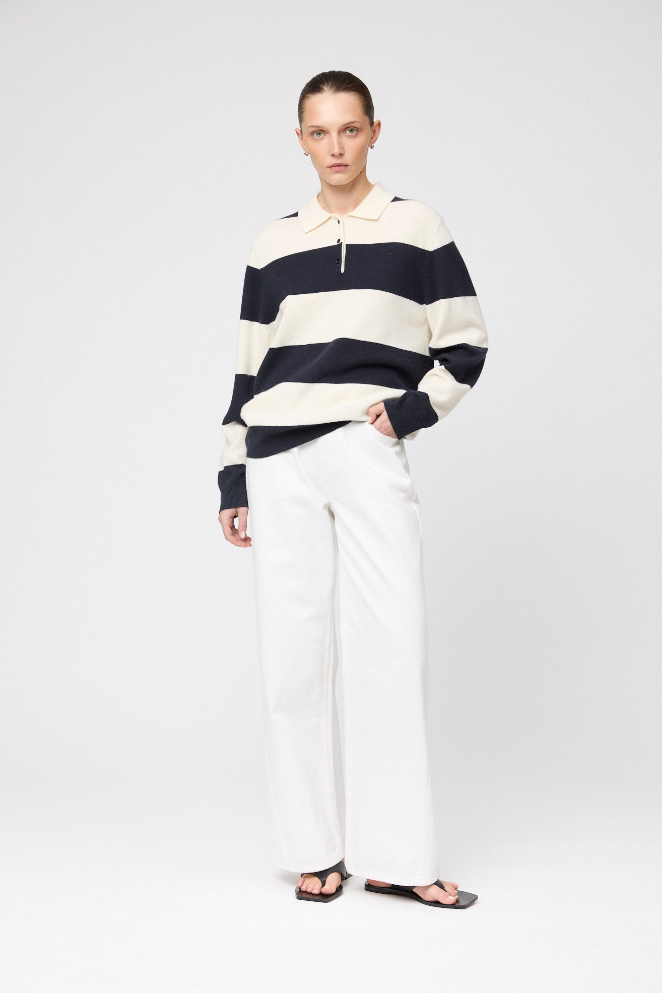 Estate Merino Wool Polo Sweater Navy Madacamia Stripe