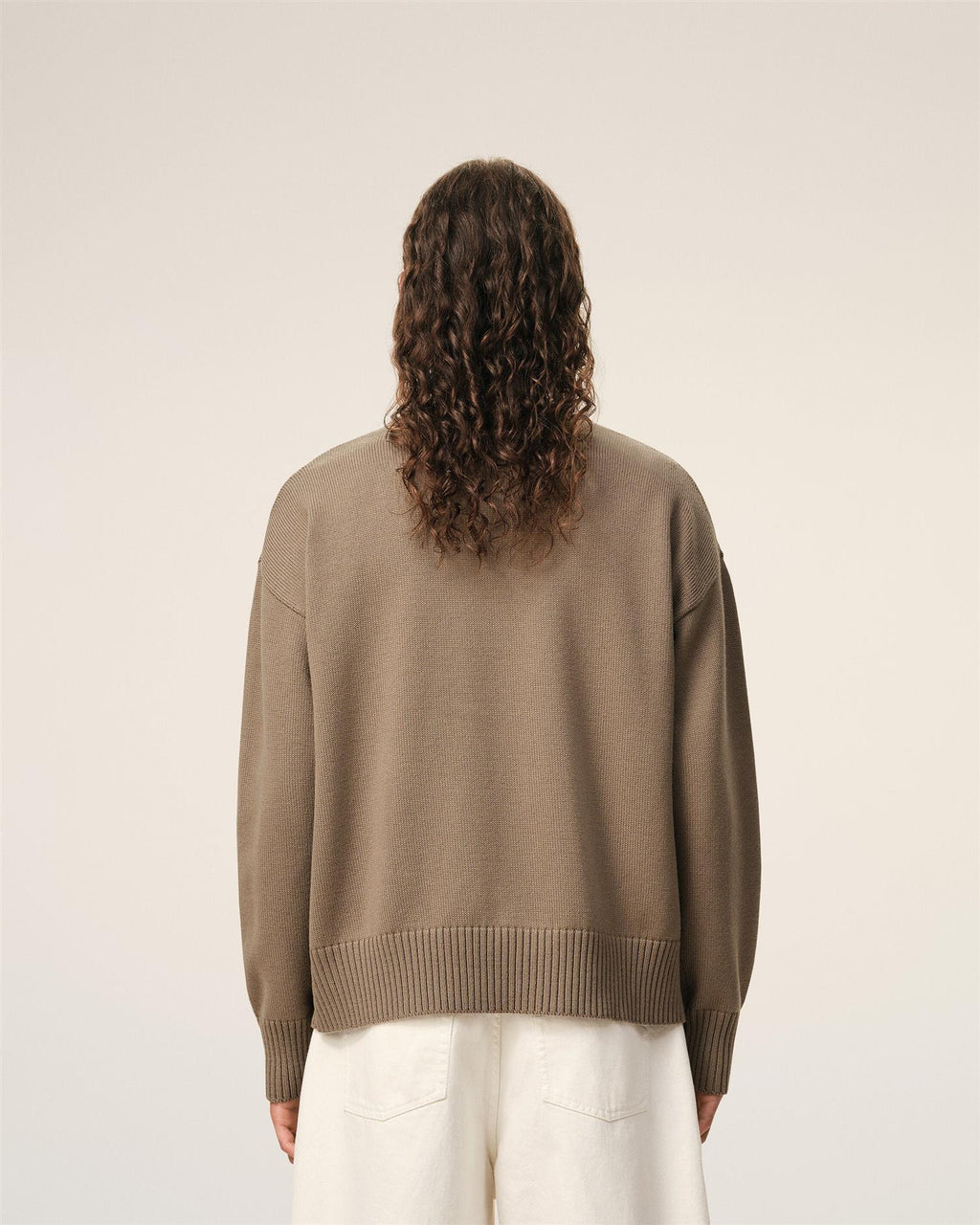 WOOL COTTON AMI DE COEUR SWEATER TAUPE BEIGE/OFF WHITE
