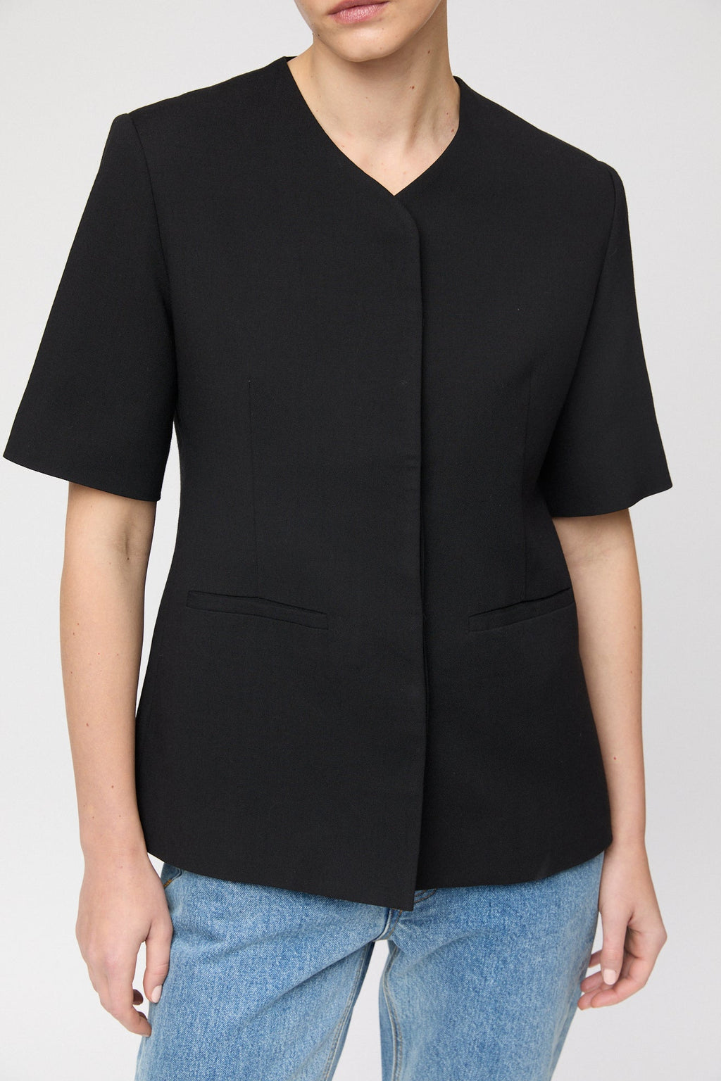 Oxford Blazer Top Jet Black
