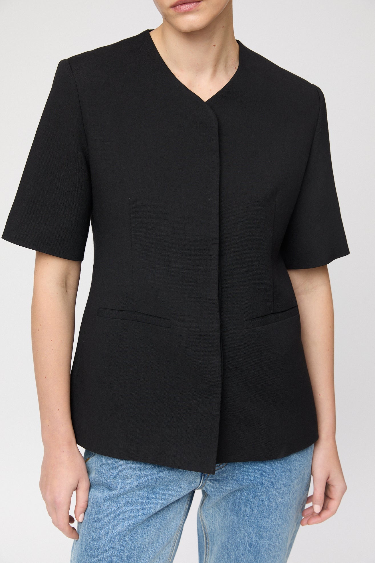 Oxford Blazer Top Jet Black