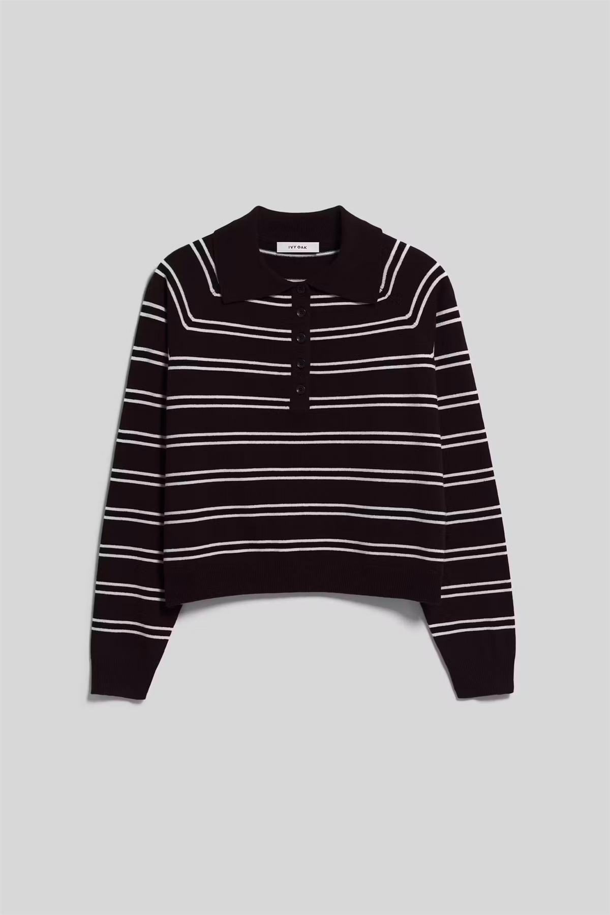 Farleigh Knitted Wool Polo Cocoa Stripe