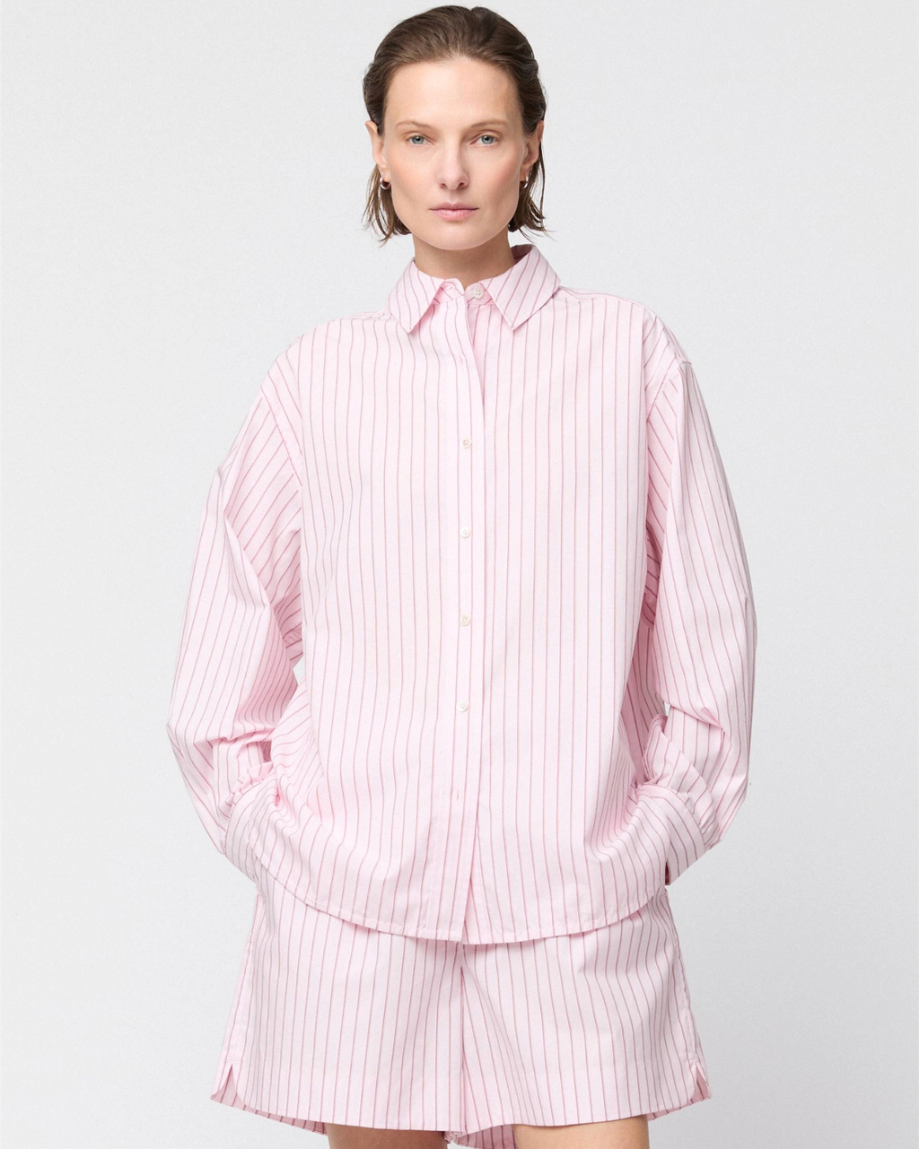 Poplin Workwear Shirt Pink and Red Pinstripe
