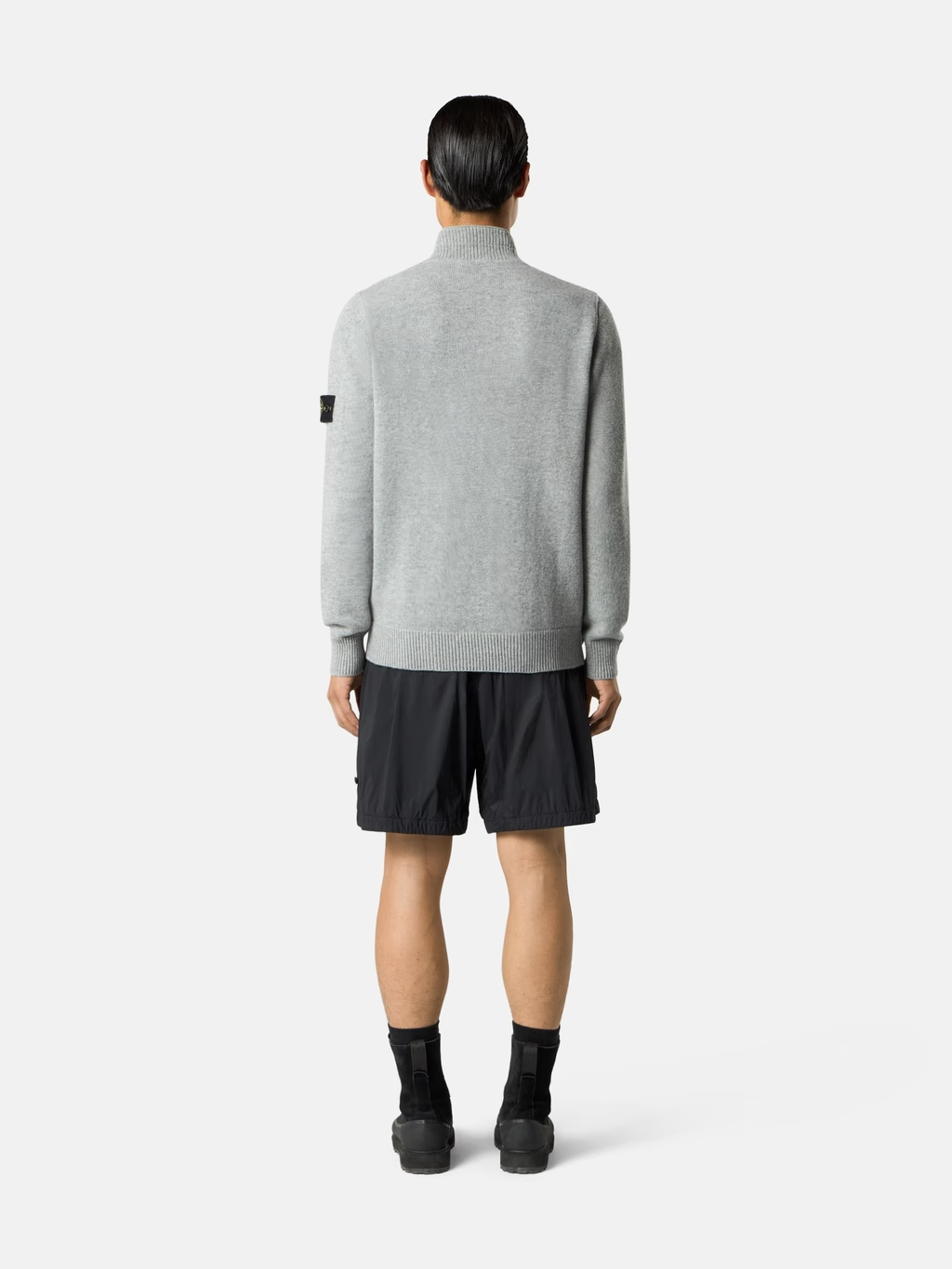 Knitted Wool Half-Zip Button Sweater Grey Melange
