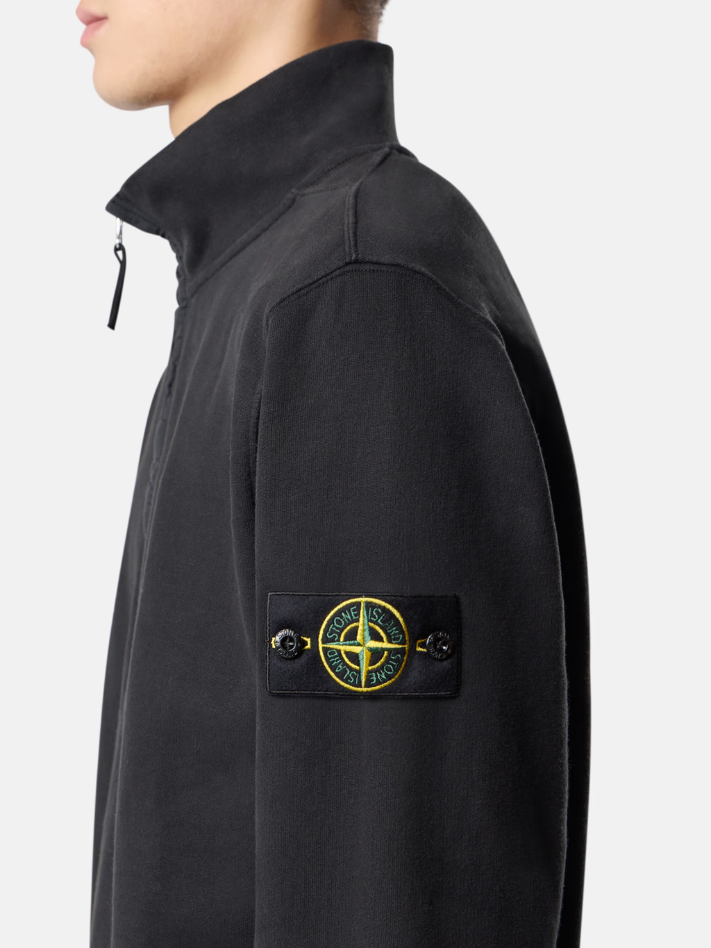 HALF ZIP BRUSHED ORGANIC COTTON SWEATSHIRT BLACK