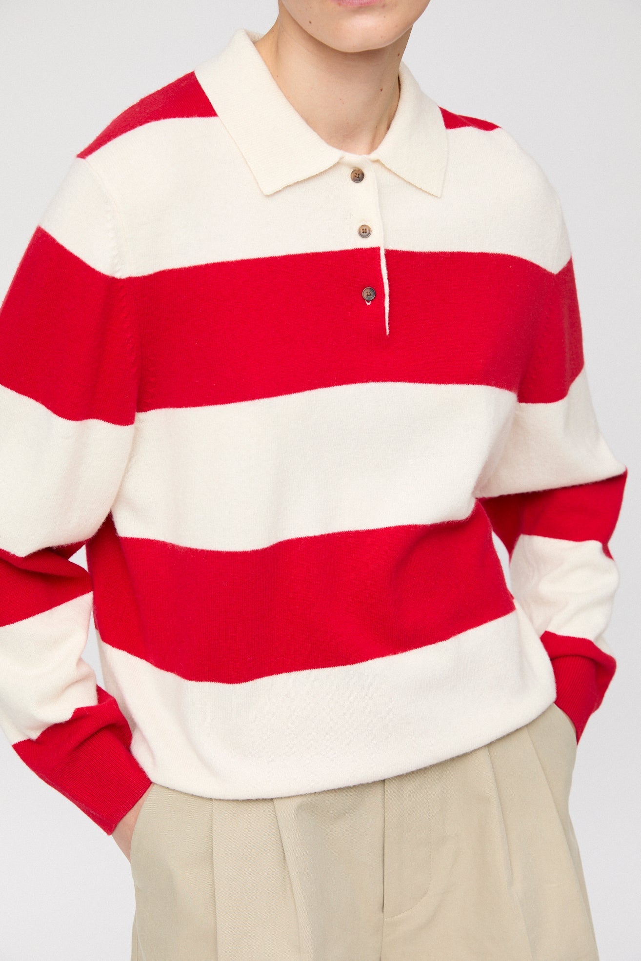 Estate Merino Wool Polo Sweater Red Macadamia Stripe