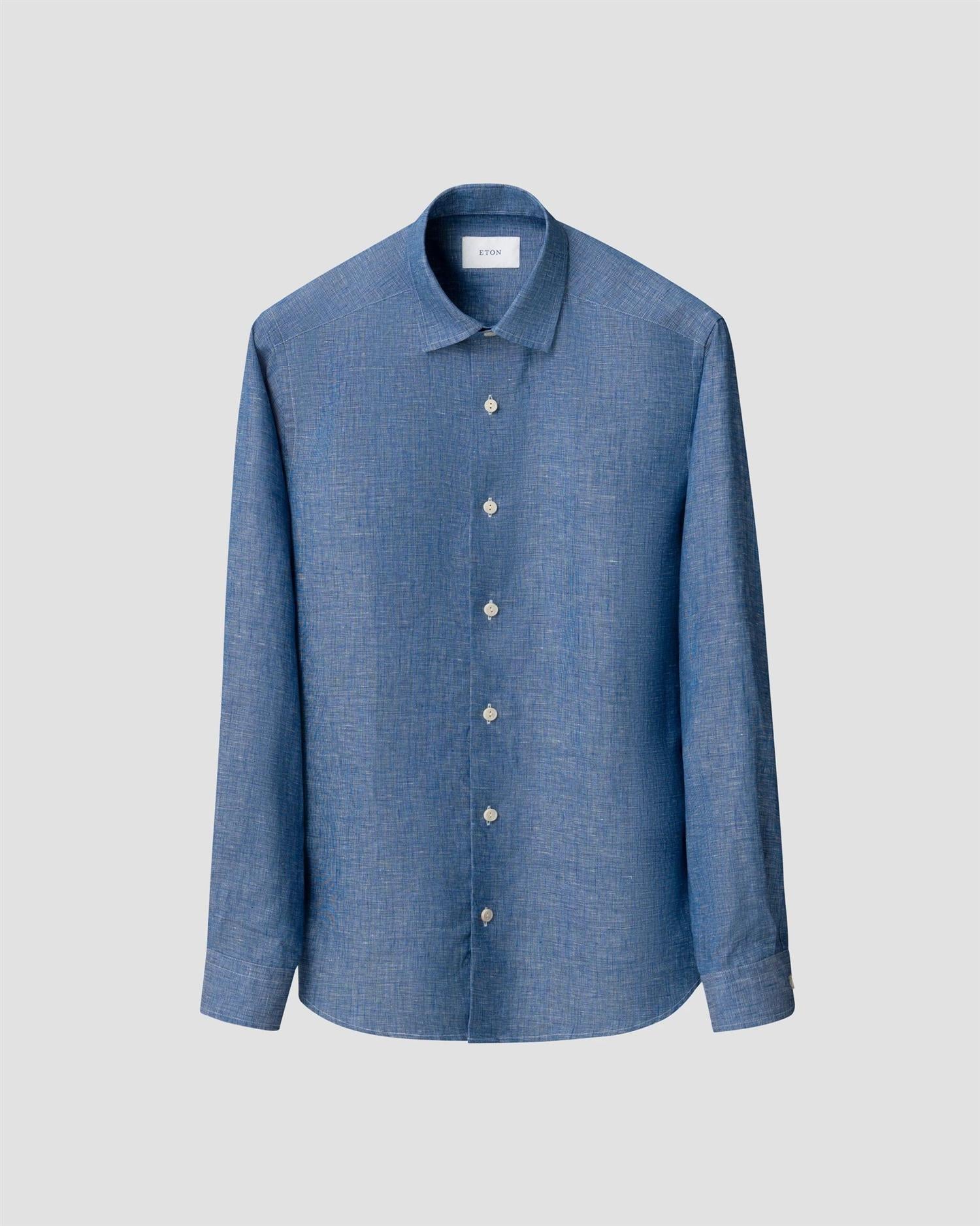 Casual Fit Solid Linen Shirt Dark Blue