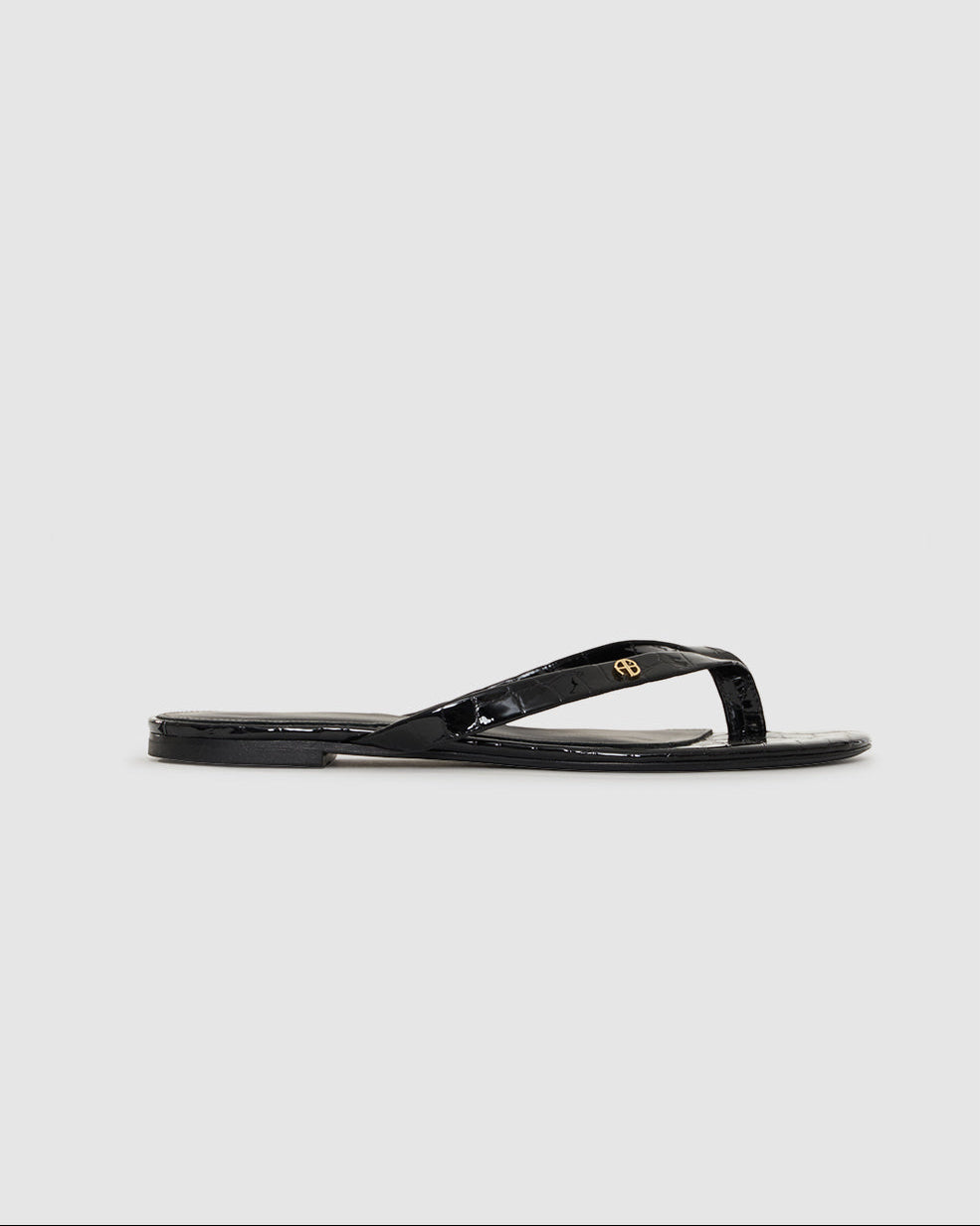 NOELLE EMBOSSED THONG SANDALS BLACK