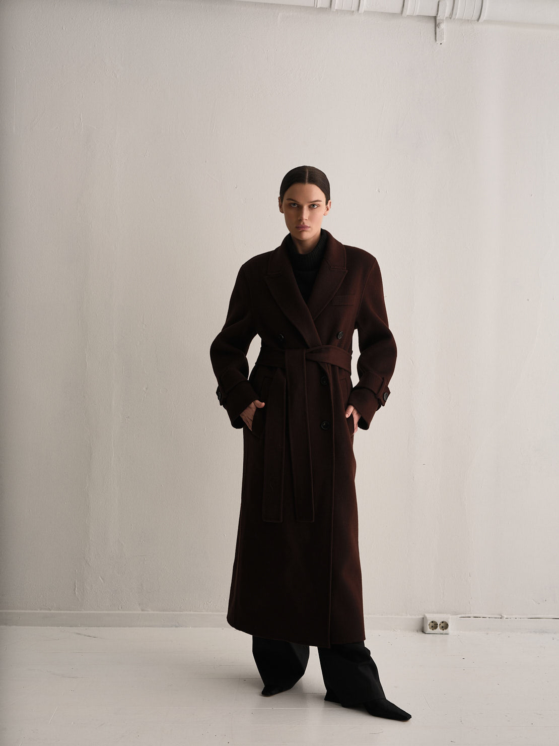 Saville Double Breasted Wool Coat Mahogany