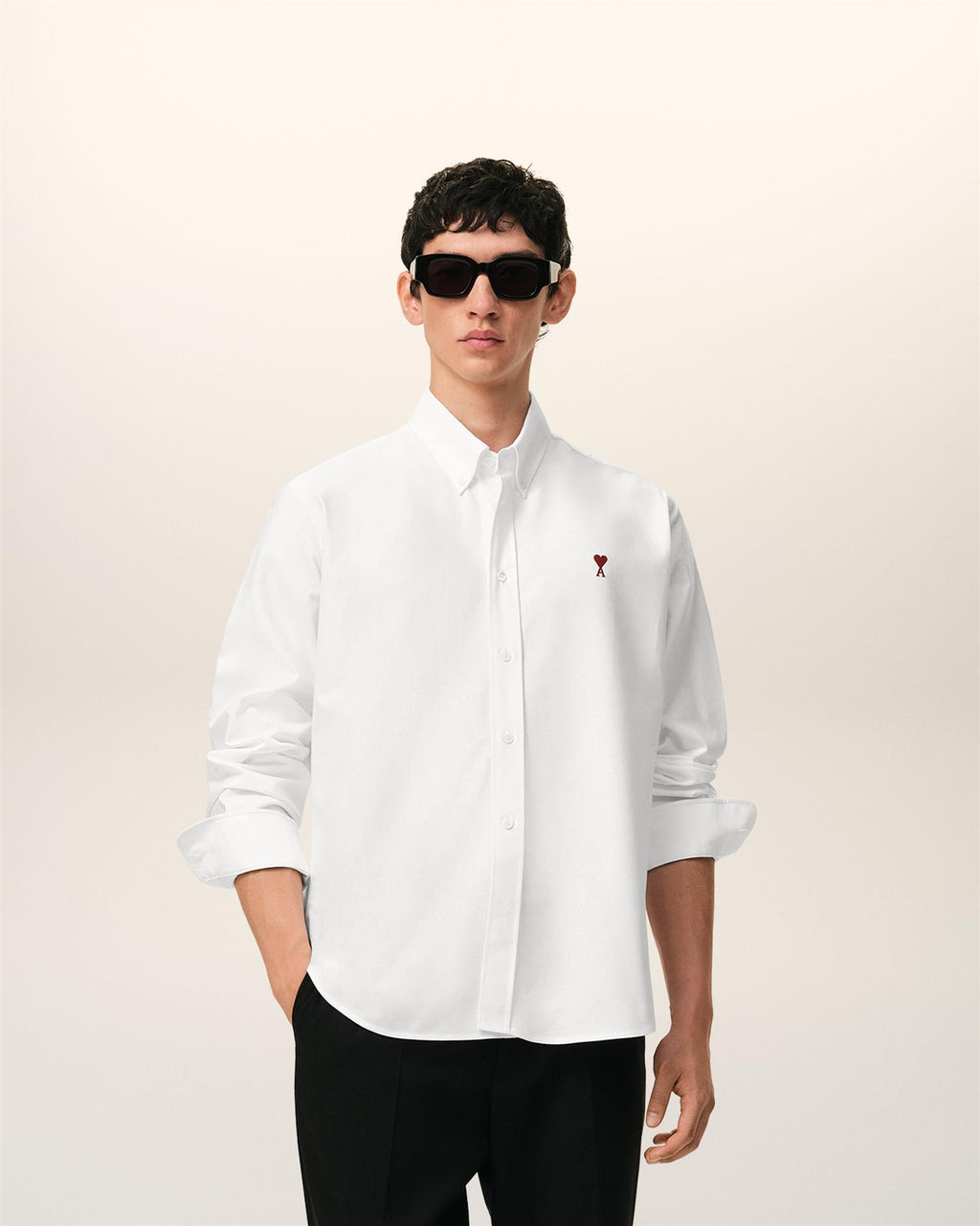 Embroidered AMI DE COEUR OXFORD SHIRT WHITE