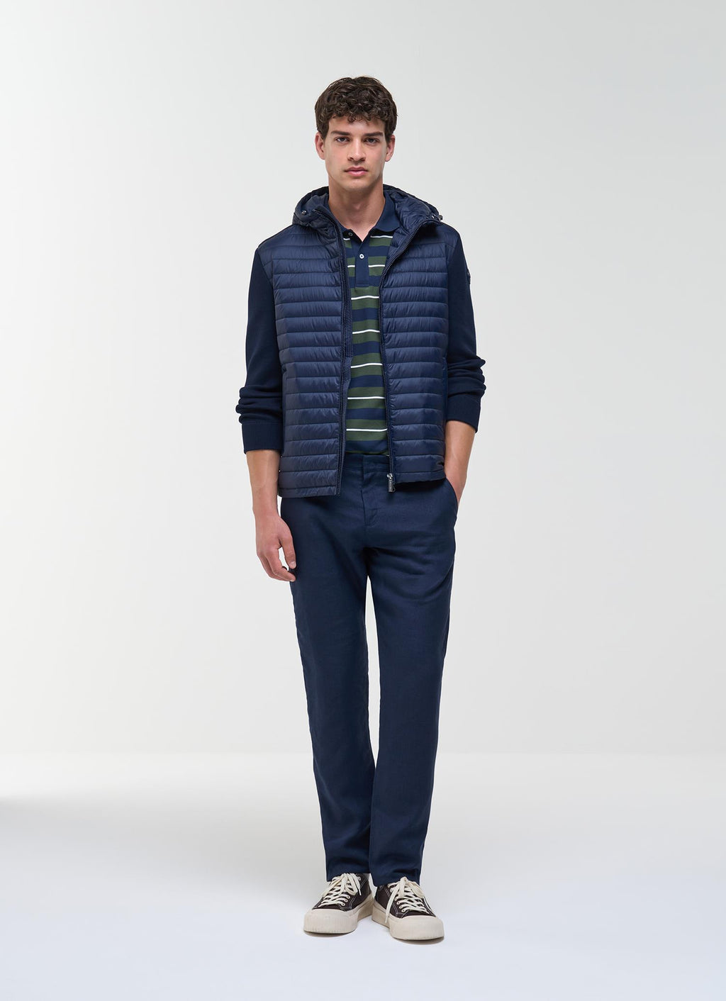 Hooded HYBRID KNITTED-PADDED JACKET NAVY BLUE