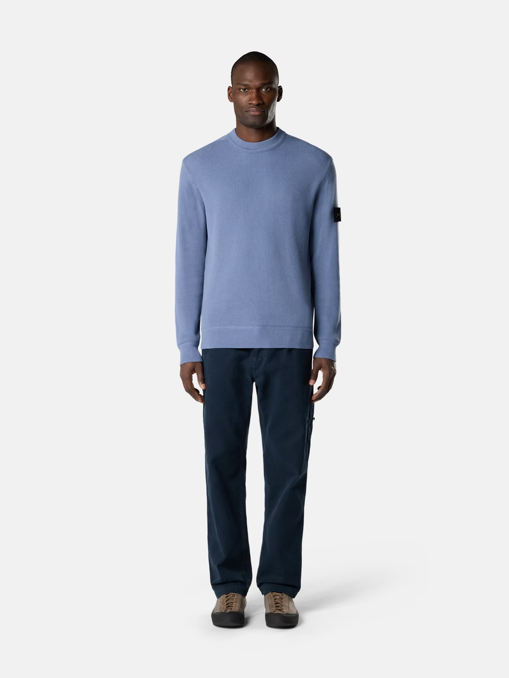 RIBBED KNITTED ORGANIC COTTON SWEATER AVIO BLUE