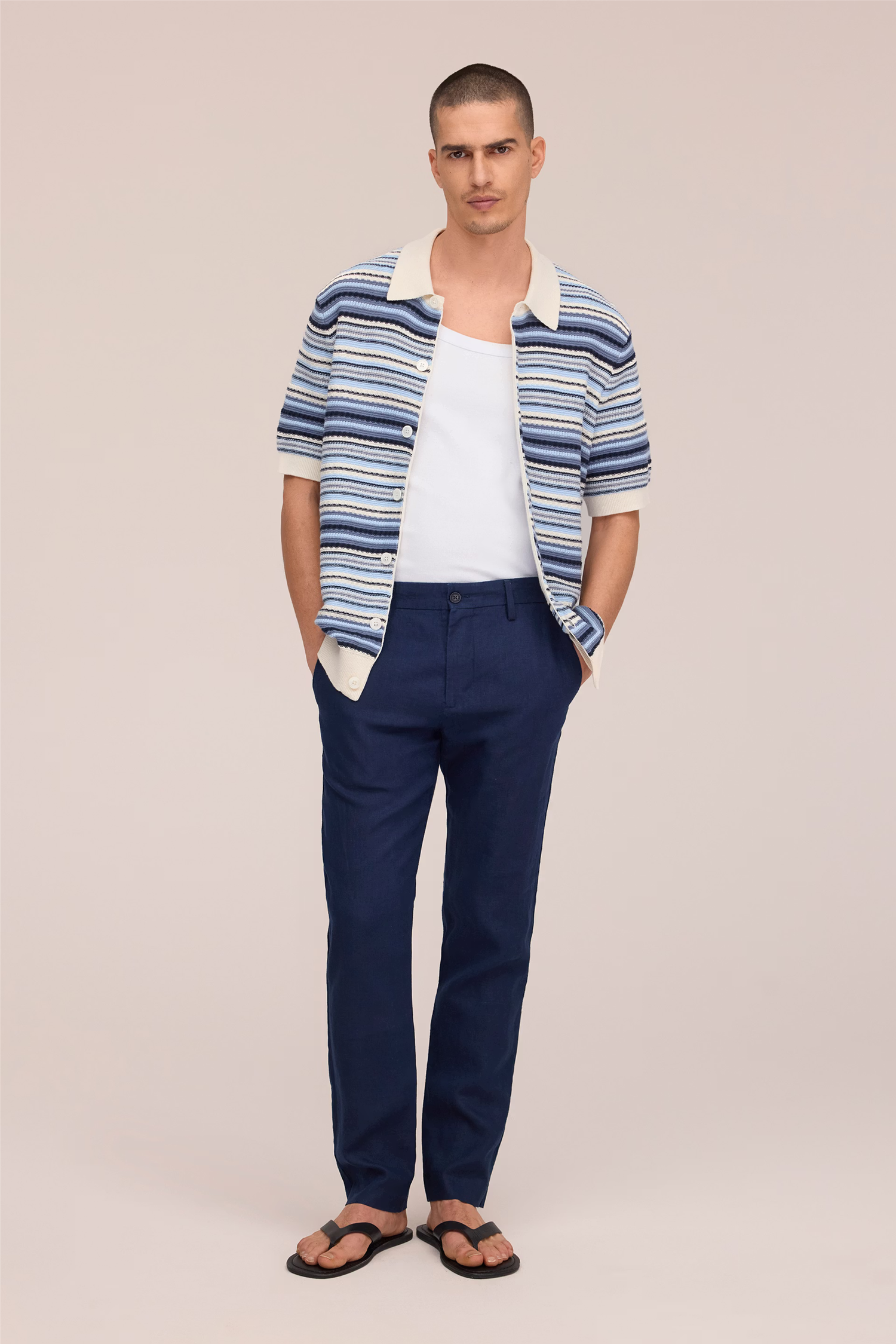 Nolan Textured Stitch Polo Cardigan Navy Multi