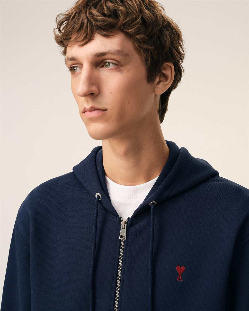 LOOPBACK COTTON AMI DE COEUR ZIP-HOOD NIGHT BLUE